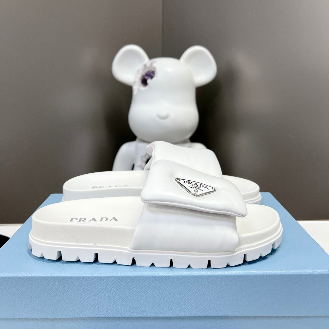 Prada Soft Padded Nappa Leather Slides - FashionPlug