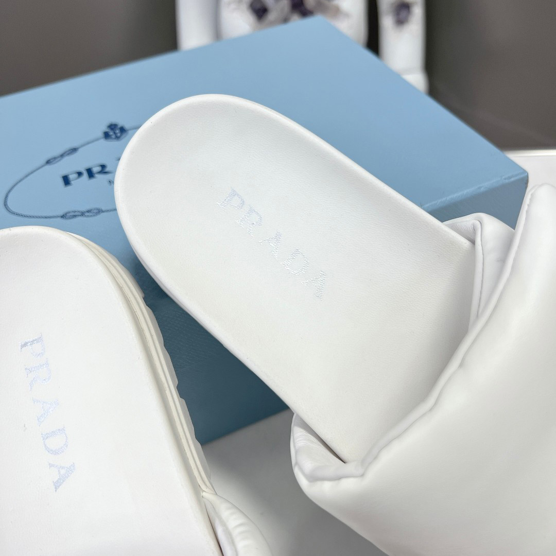 Prada Soft Padded Nappa Leather Slides - FashionPlug