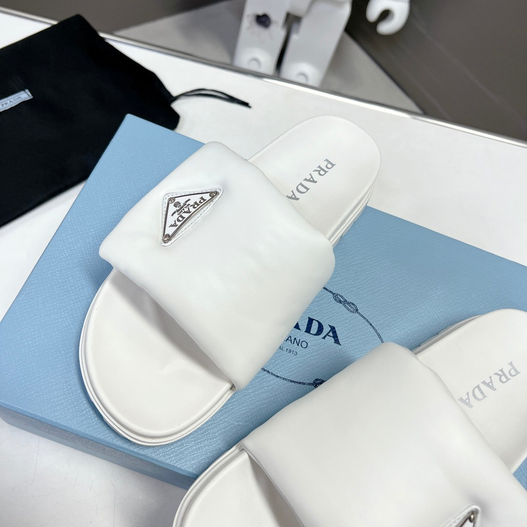 Prada Soft Padded Nappa Leather Slides - FashionPlug
