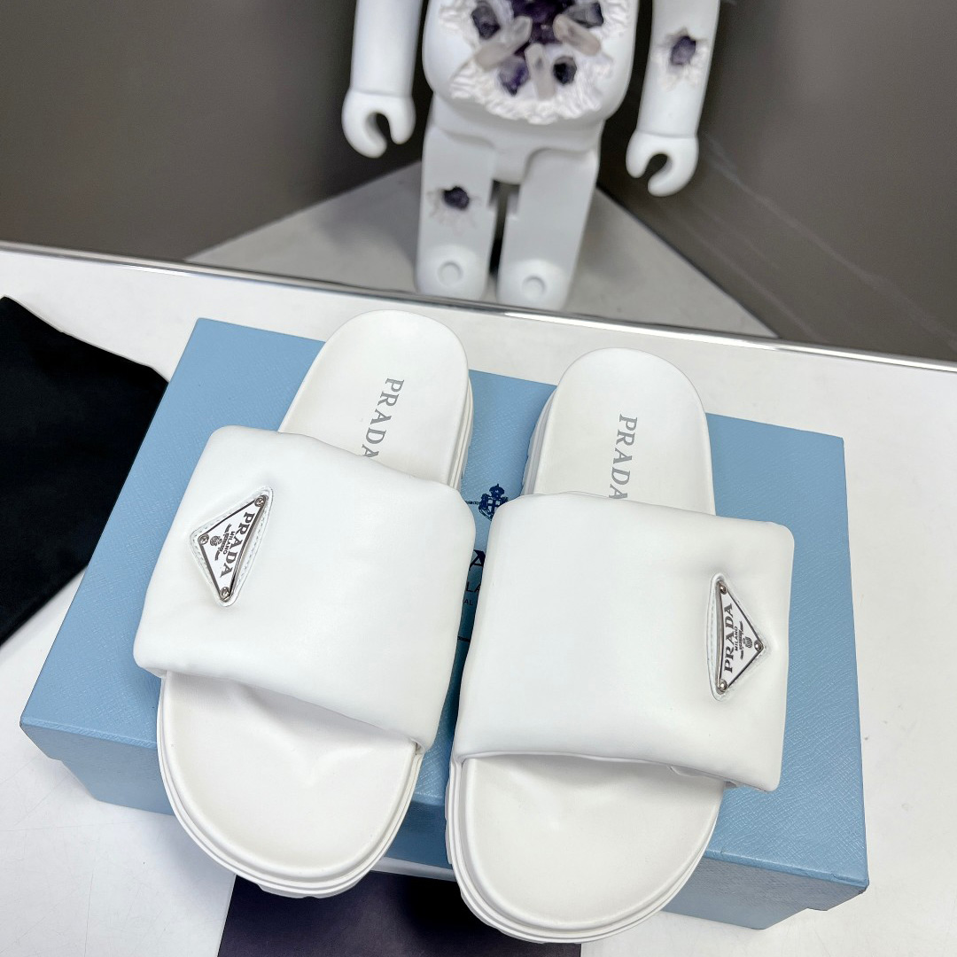 Prada Soft Padded Nappa Leather Slides - FashionPlug