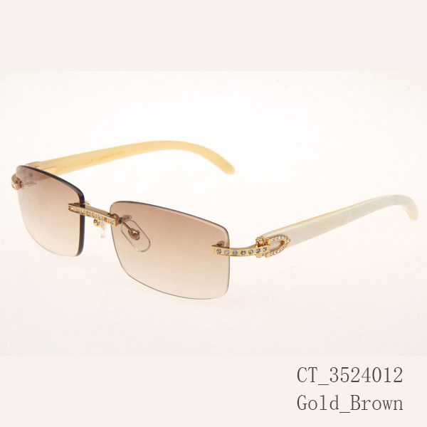 Cartier CT_3524012 Diamond White Buffalo Sunglasses In Gold Brown - FashionPlug