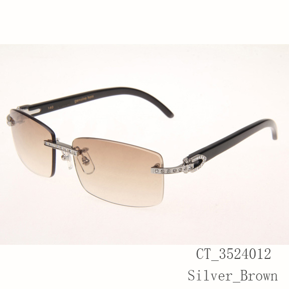 Cartier CT_3524012 Diamond Black Buffalo Eyeglasses In Silver Brown - FashionPlug