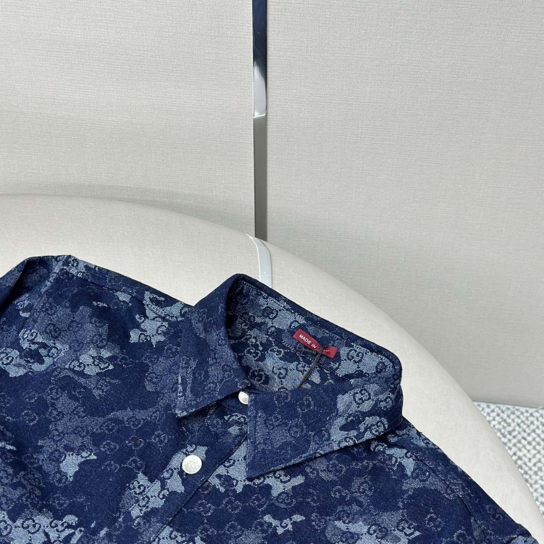 Gucci GG Jacquard Denim Shirt - FashionPlug