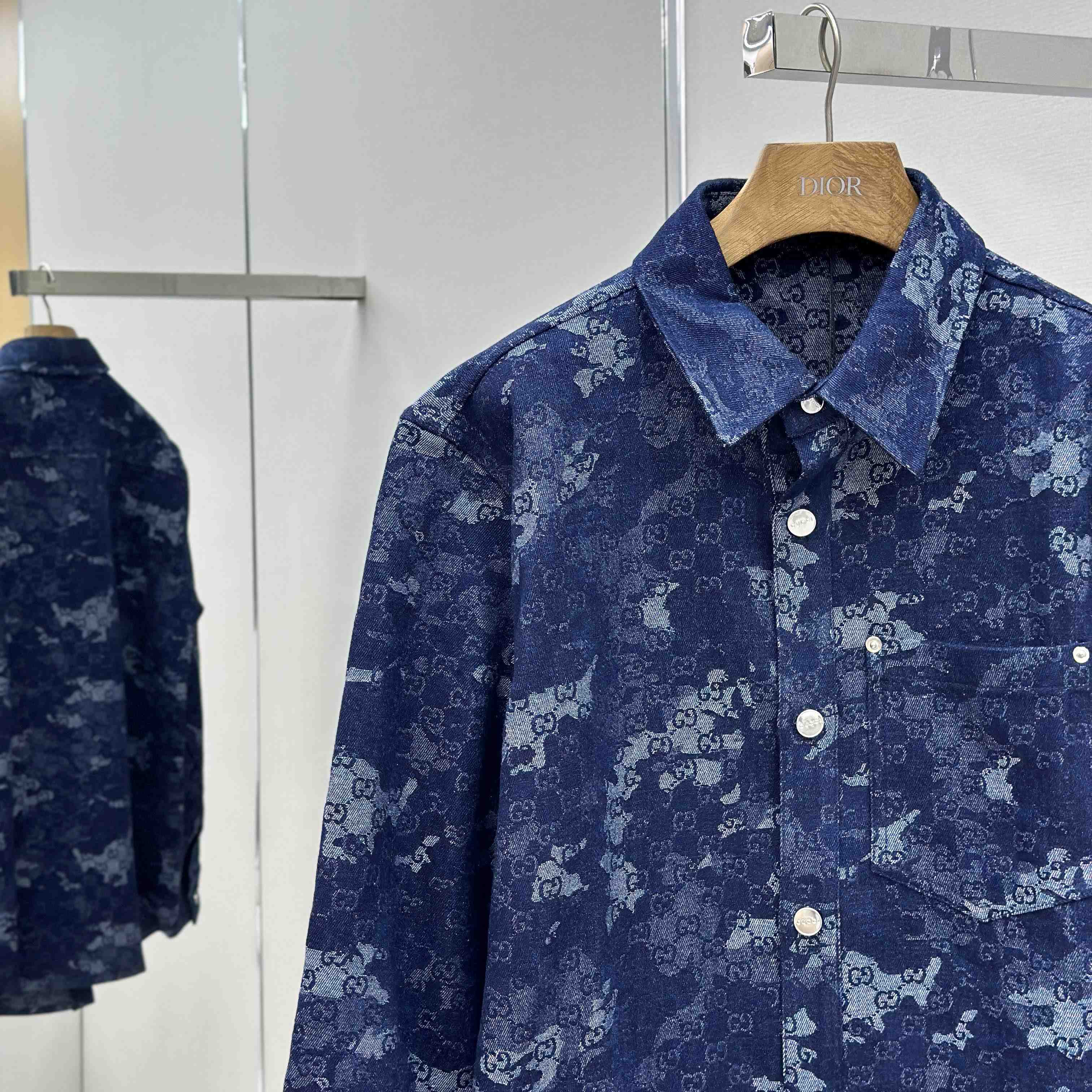 Gucci GG Jacquard Denim Shirt - FashionPlug