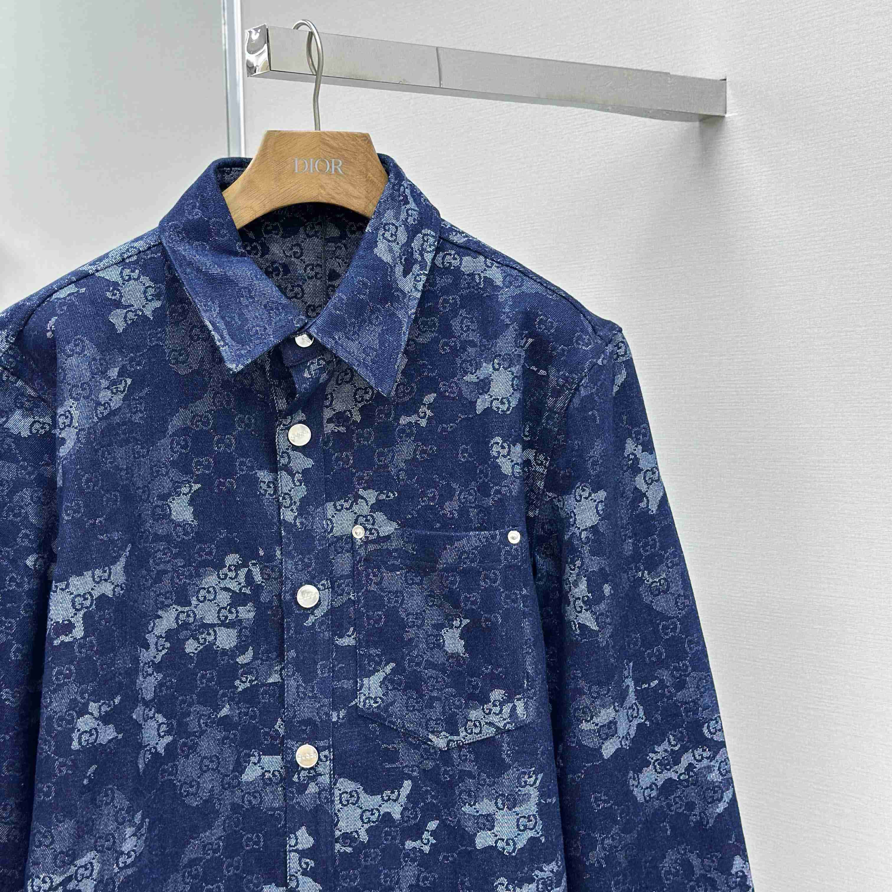 Gucci GG Jacquard Denim Shirt - FashionPlug
