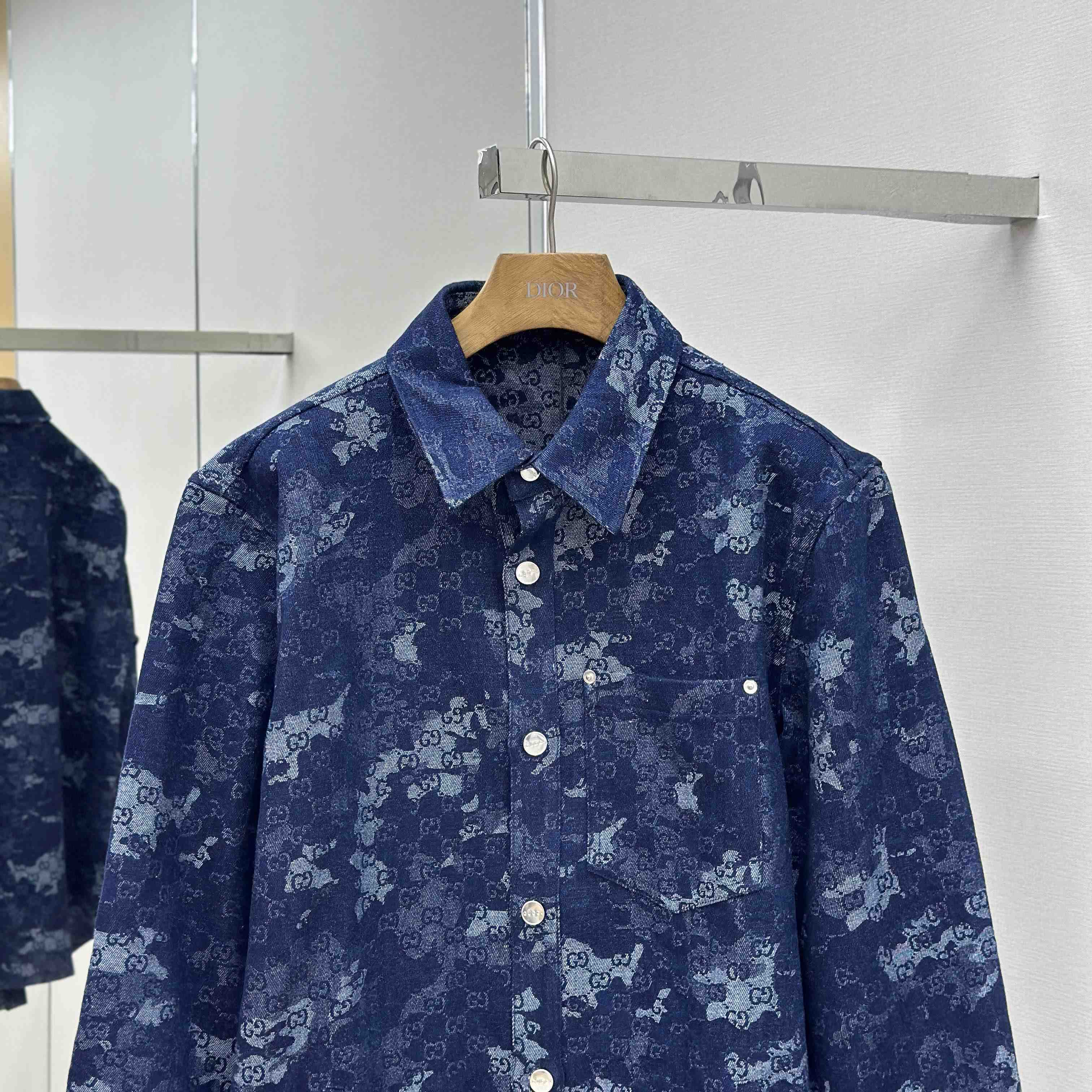 Gucci GG Jacquard Denim Shirt - FashionPlug