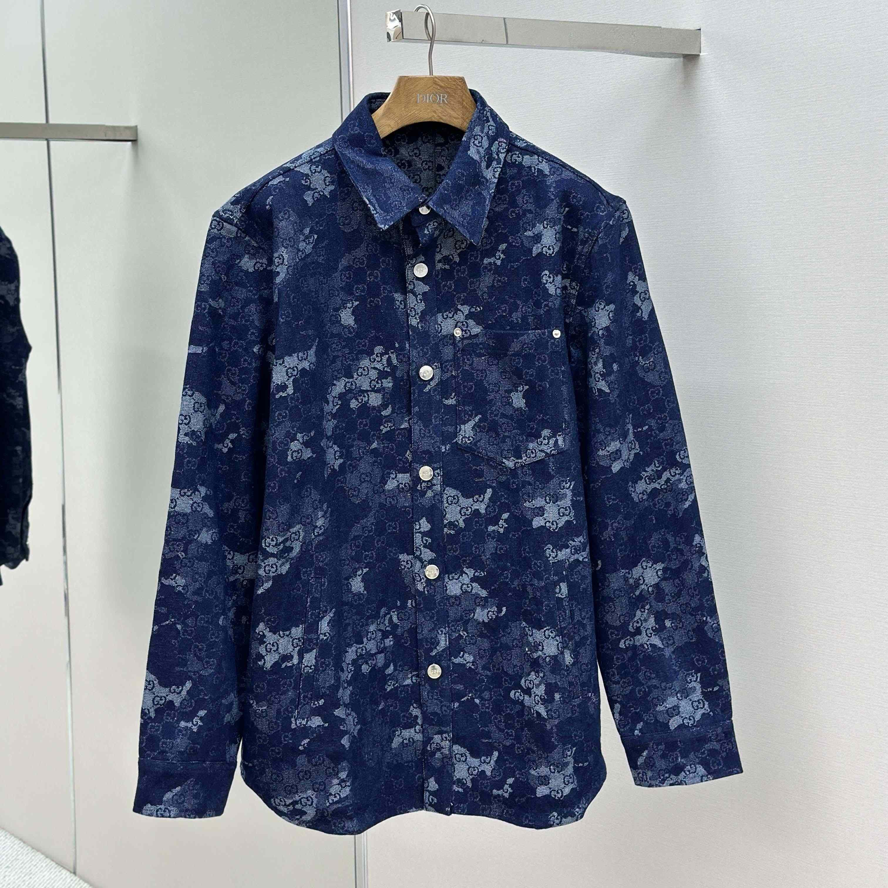 Gucci GG Jacquard Denim Shirt - FashionPlug