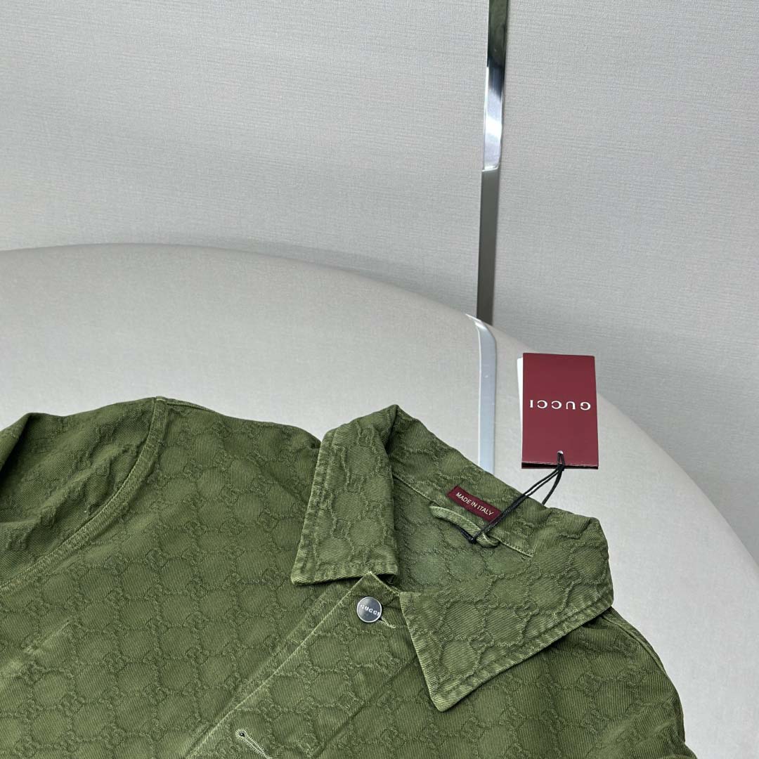 Gucci Bleached GG Cotton Denim Jacquard Shirt - FashionPlug