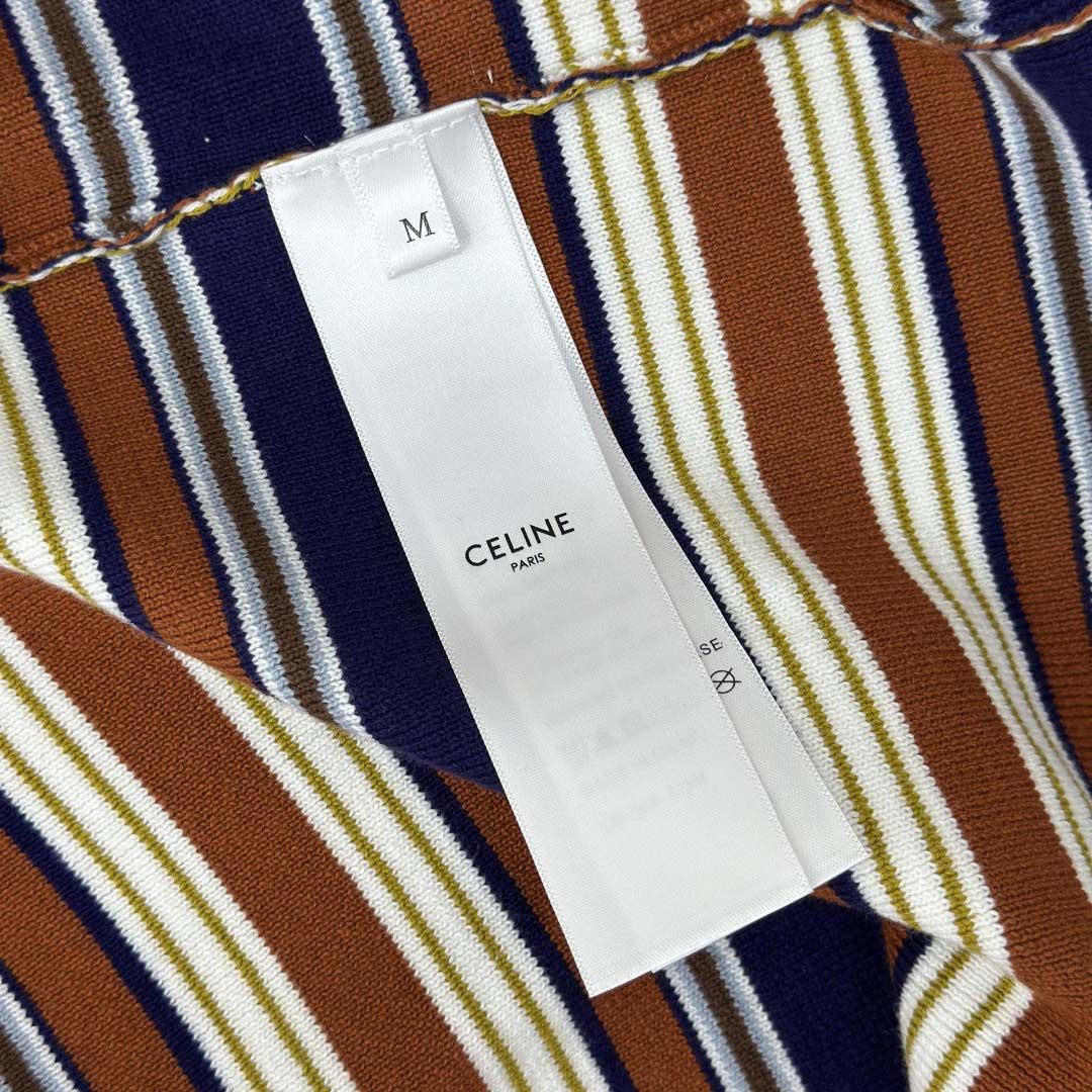 Celine Triomphe Loose Polo In Striped Cotton  - FashionPlug