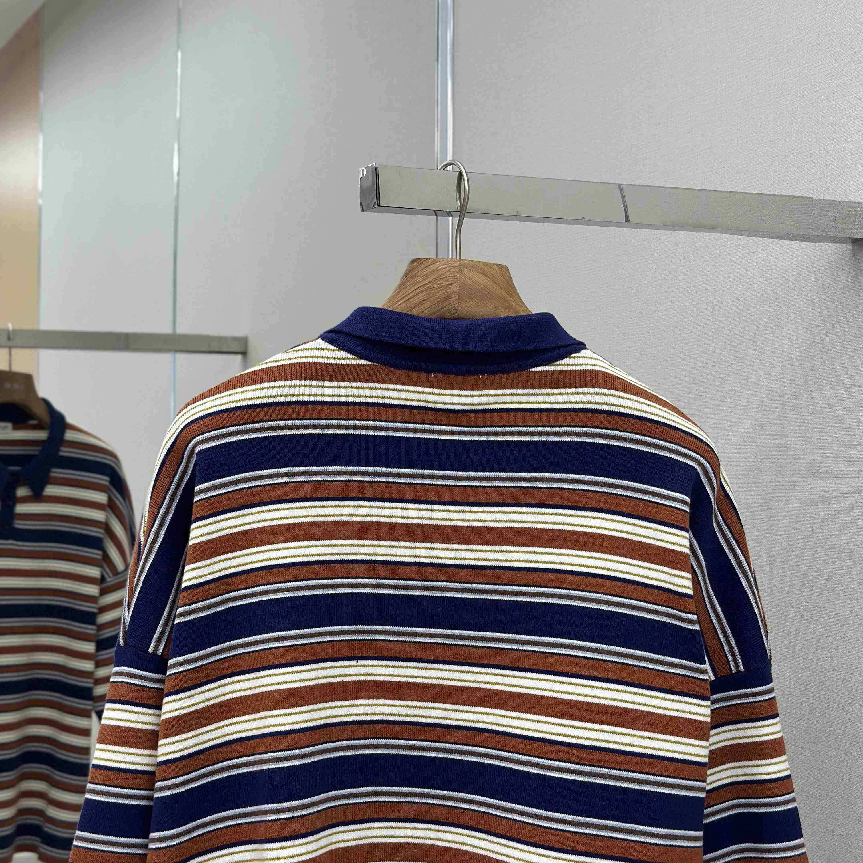 Celine Triomphe Loose Polo In Striped Cotton  - FashionPlug