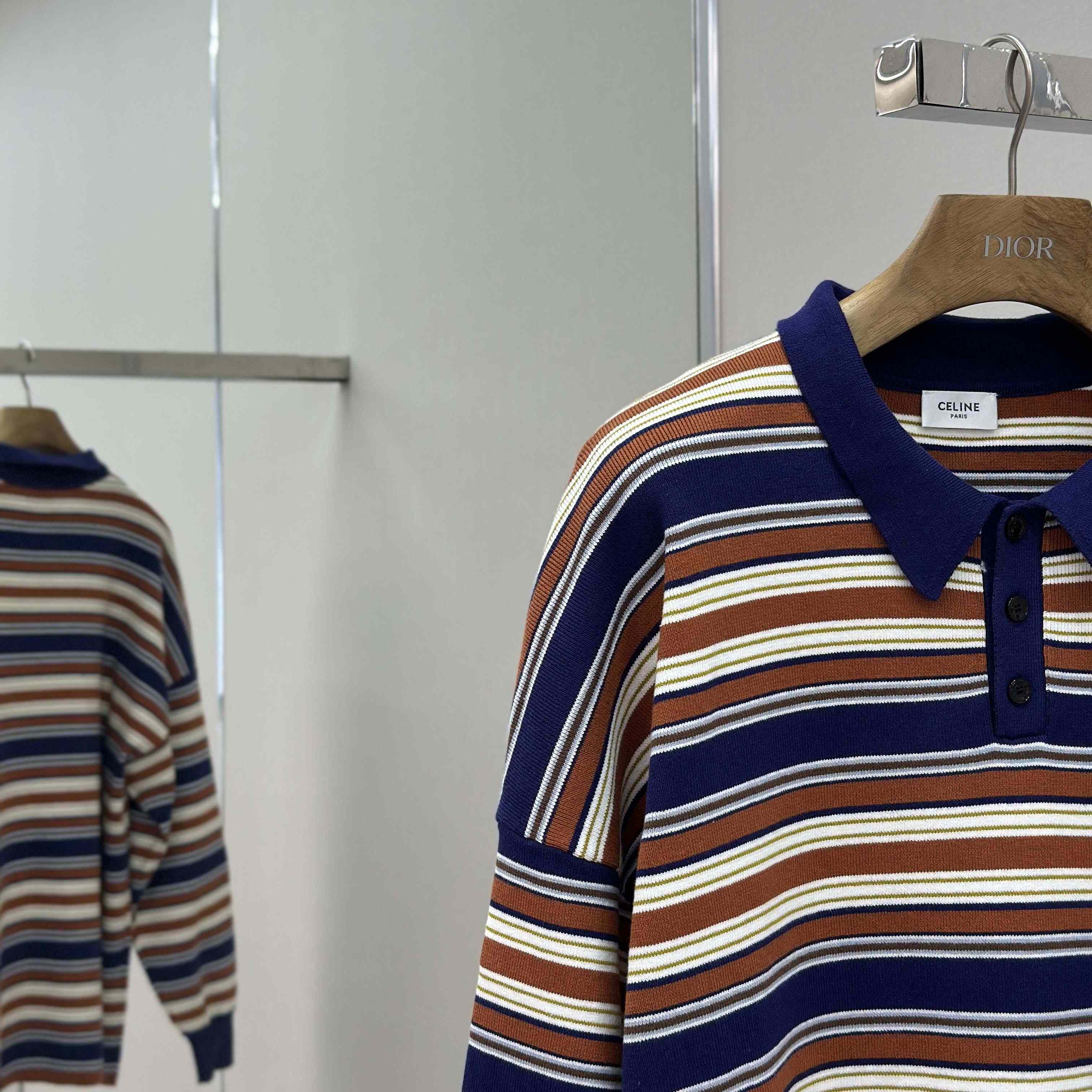 Celine Triomphe Loose Polo In Striped Cotton  - FashionPlug