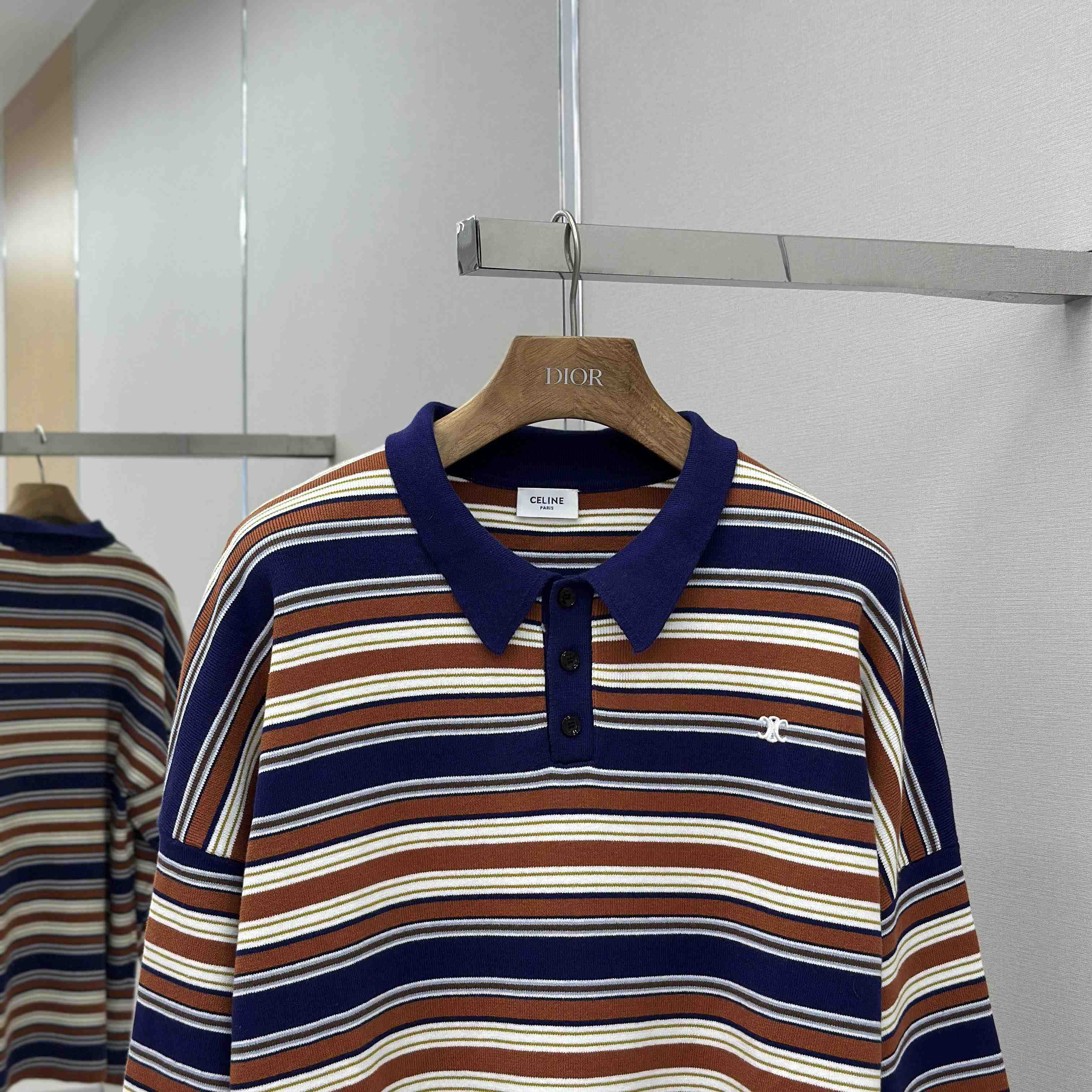 Celine Triomphe Loose Polo In Striped Cotton  - FashionPlug