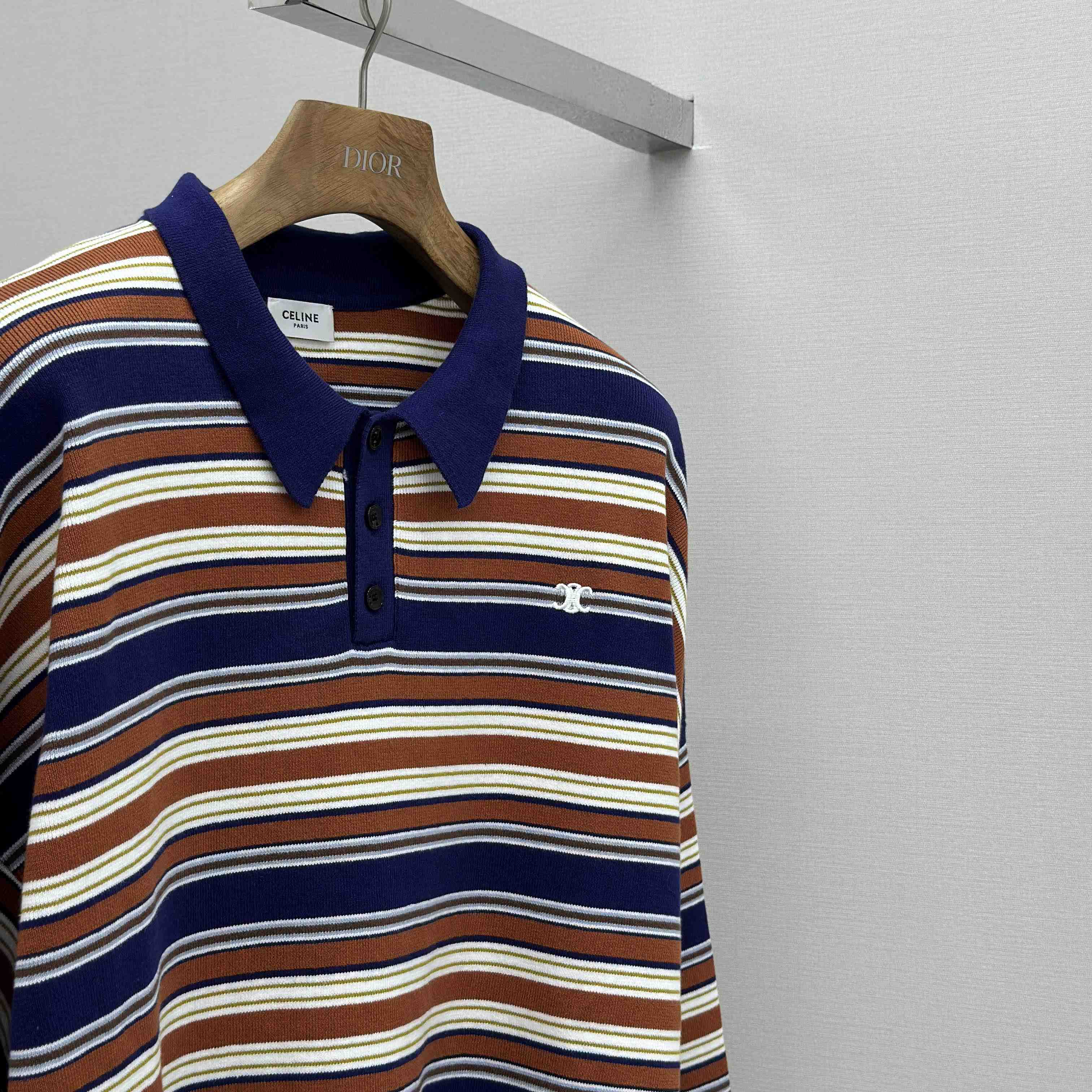 Celine Triomphe Loose Polo In Striped Cotton  - FashionPlug