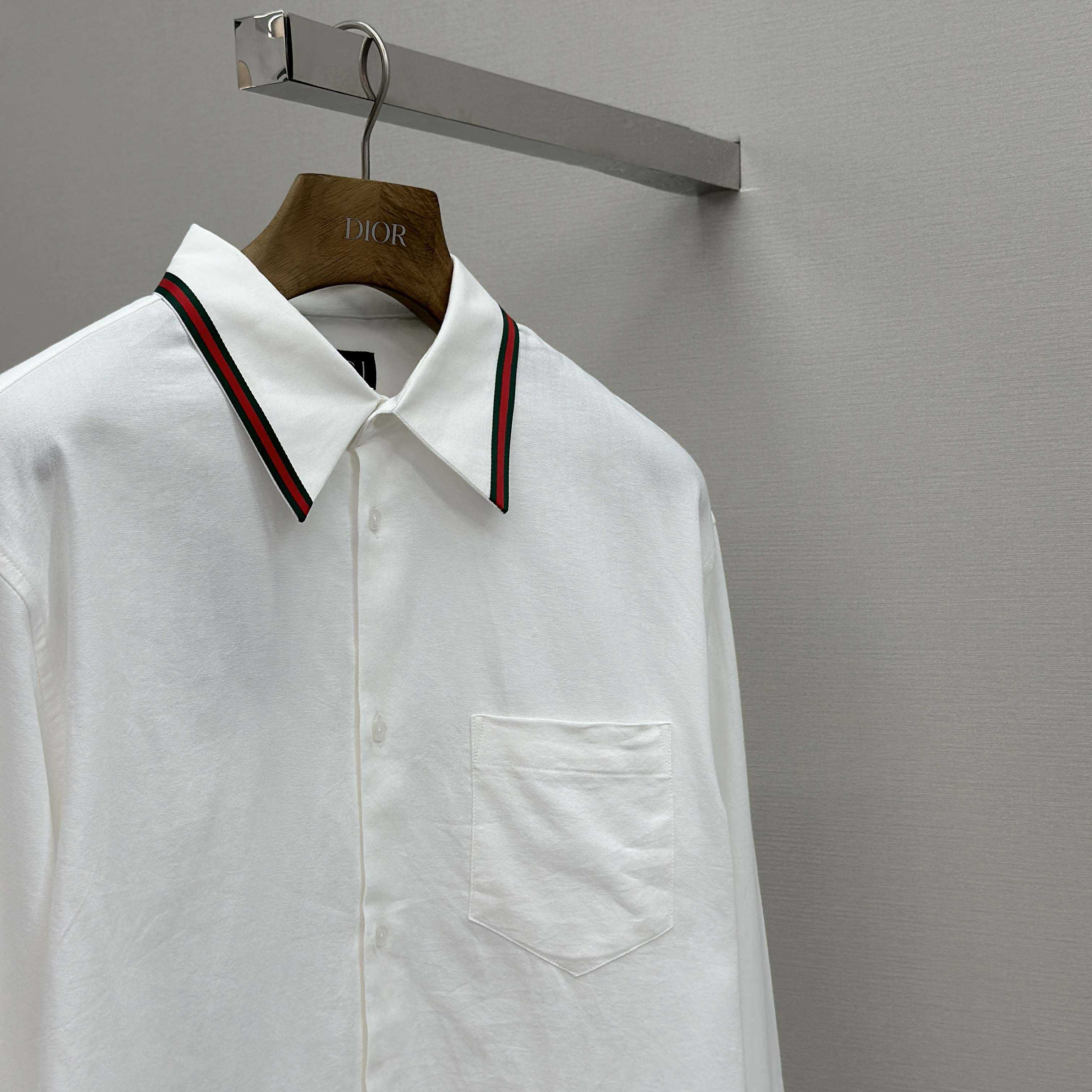 Gucci Web-stripe Trim Cotton Shirt - FashionPlug
