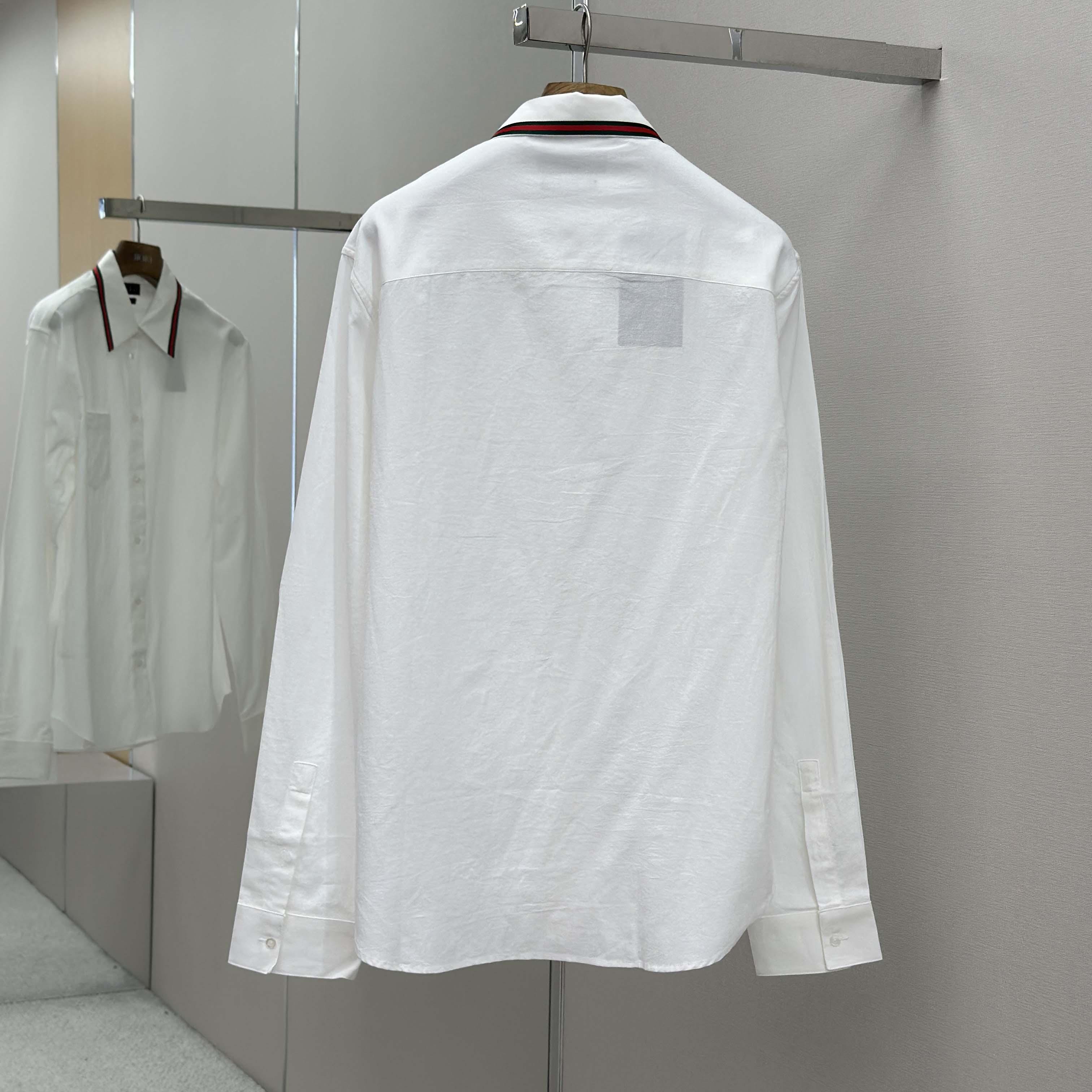 Gucci Web-stripe Trim Cotton Shirt - FashionPlug