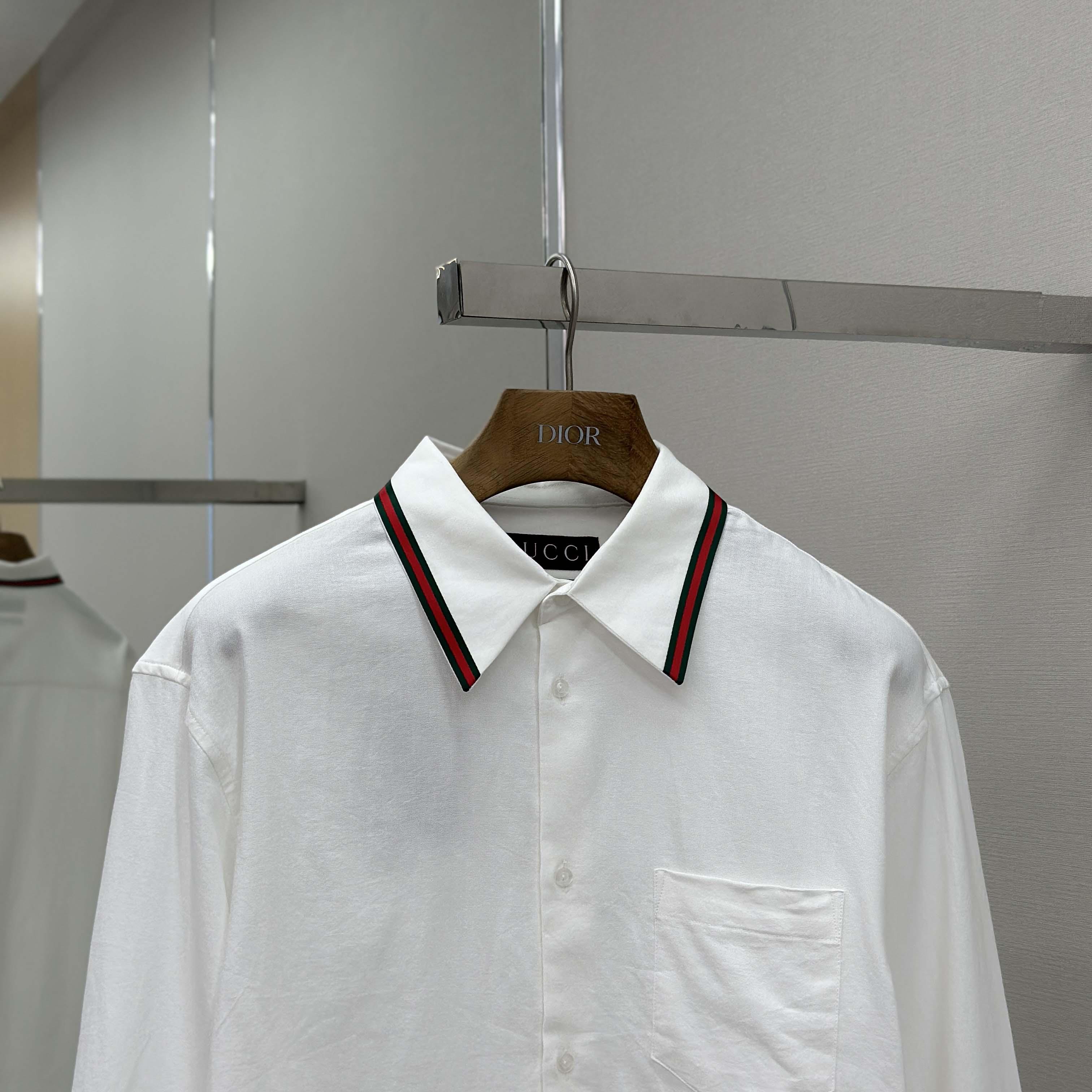 Gucci Web-stripe Trim Cotton Shirt - FashionPlug