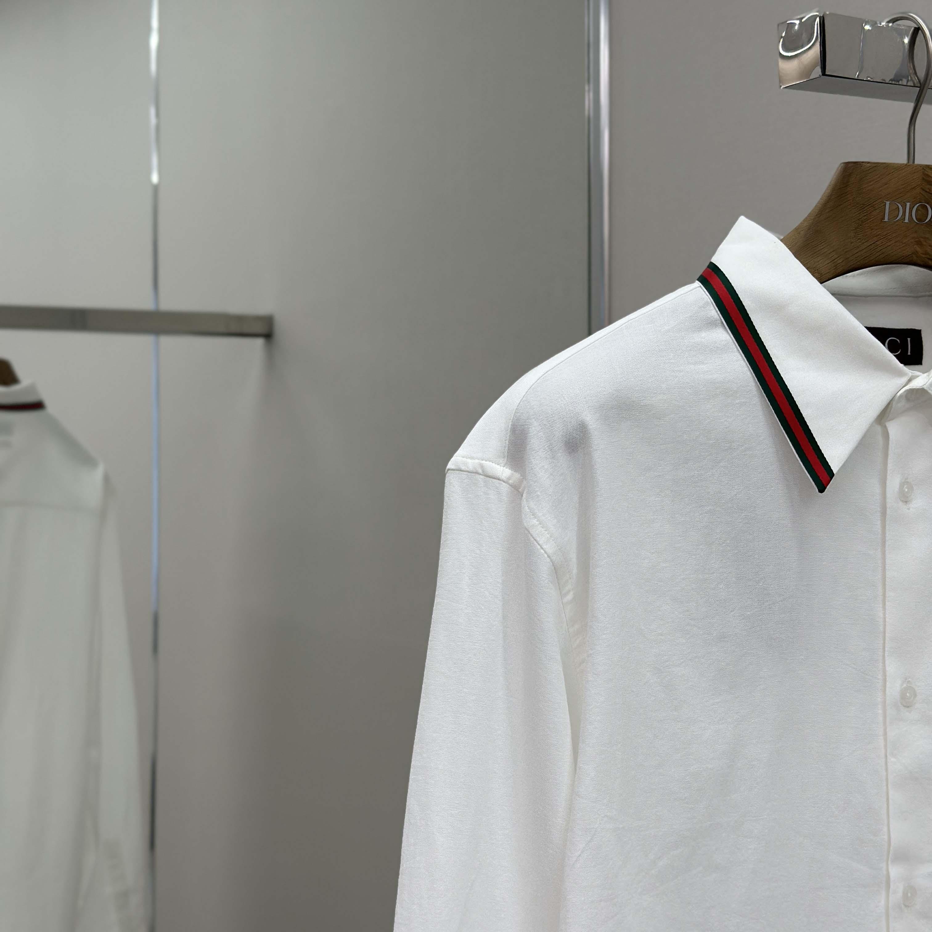 Gucci Web-stripe Trim Cotton Shirt - FashionPlug