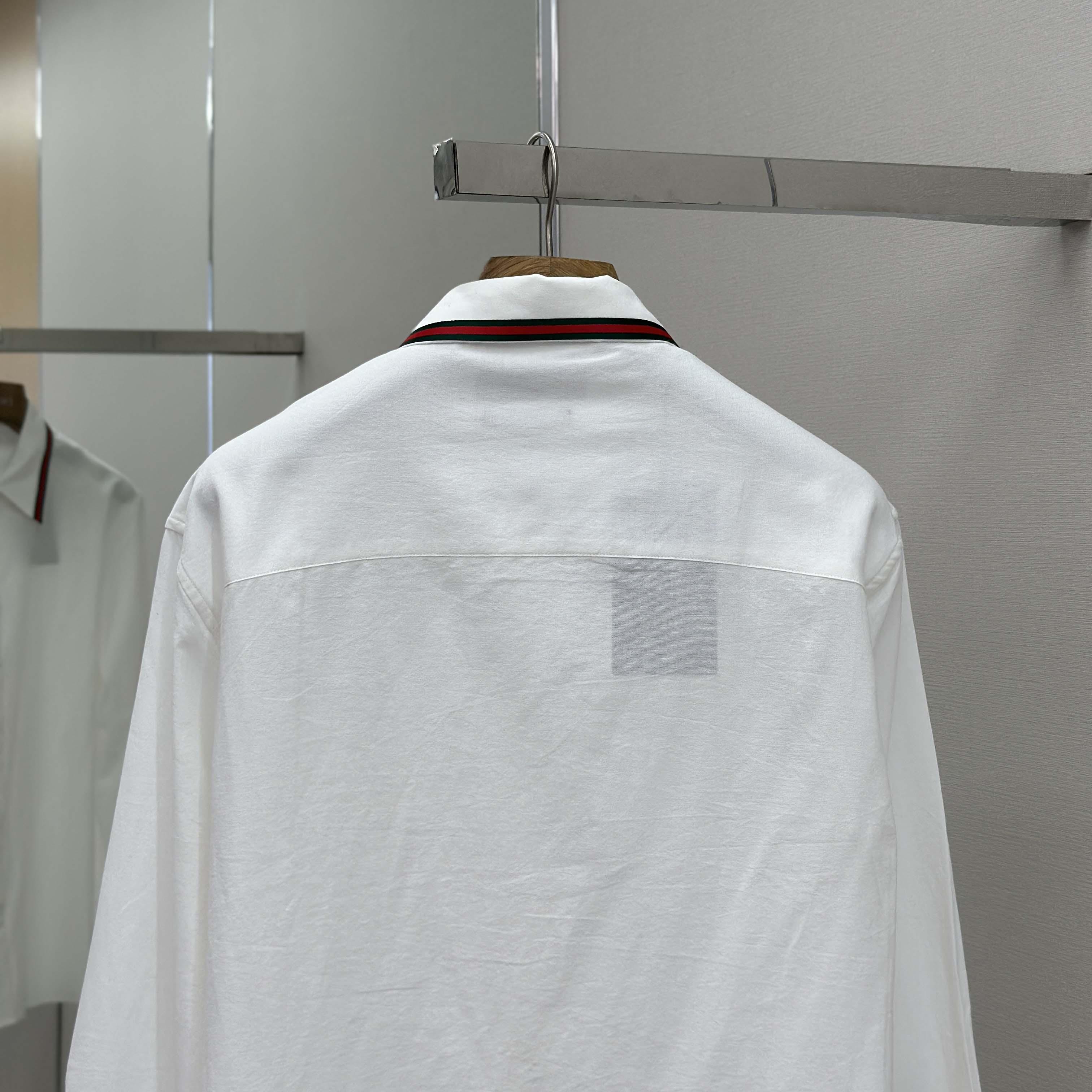 Gucci Web-stripe Trim Cotton Shirt - FashionPlug