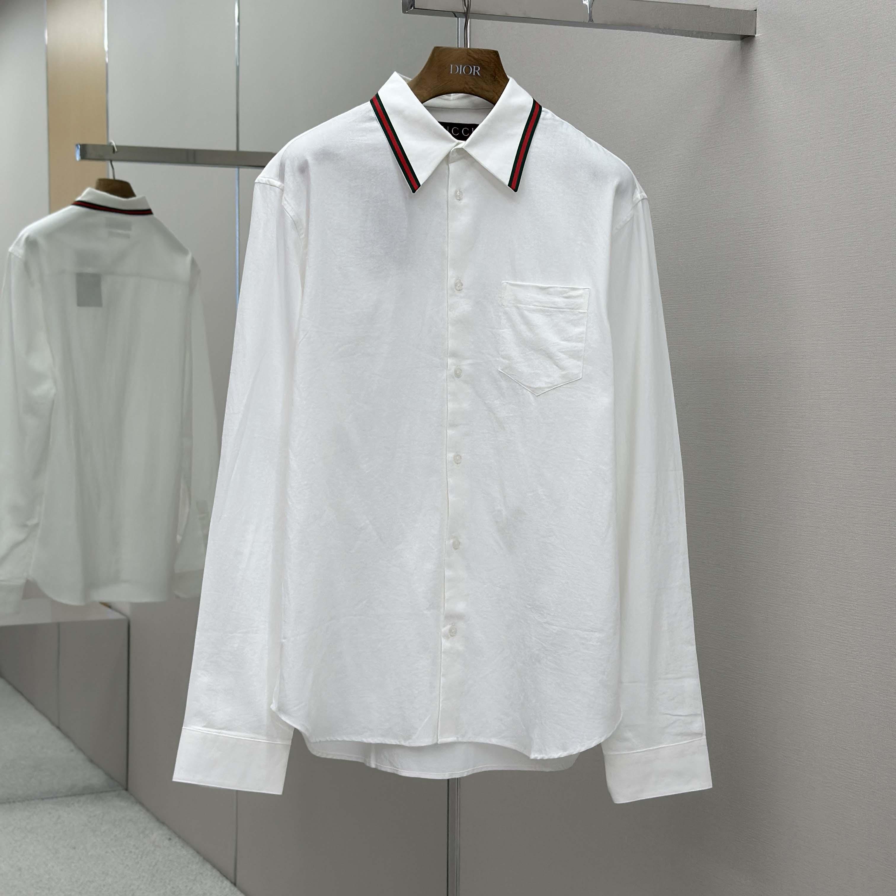 Gucci Web-stripe Trim Cotton Shirt - FashionPlug