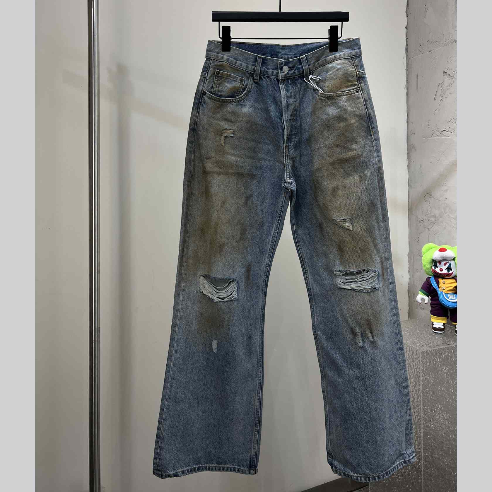 Acne Studios Mud Distressed Micro Flared Baggy Pants - FashionPlug