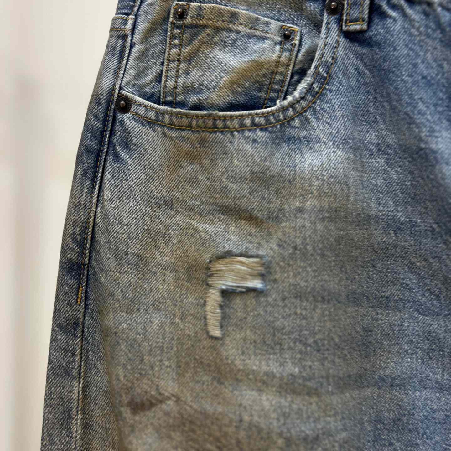 Acne Studios Mud Distressed Micro Flared Baggy Pants - FashionPlug