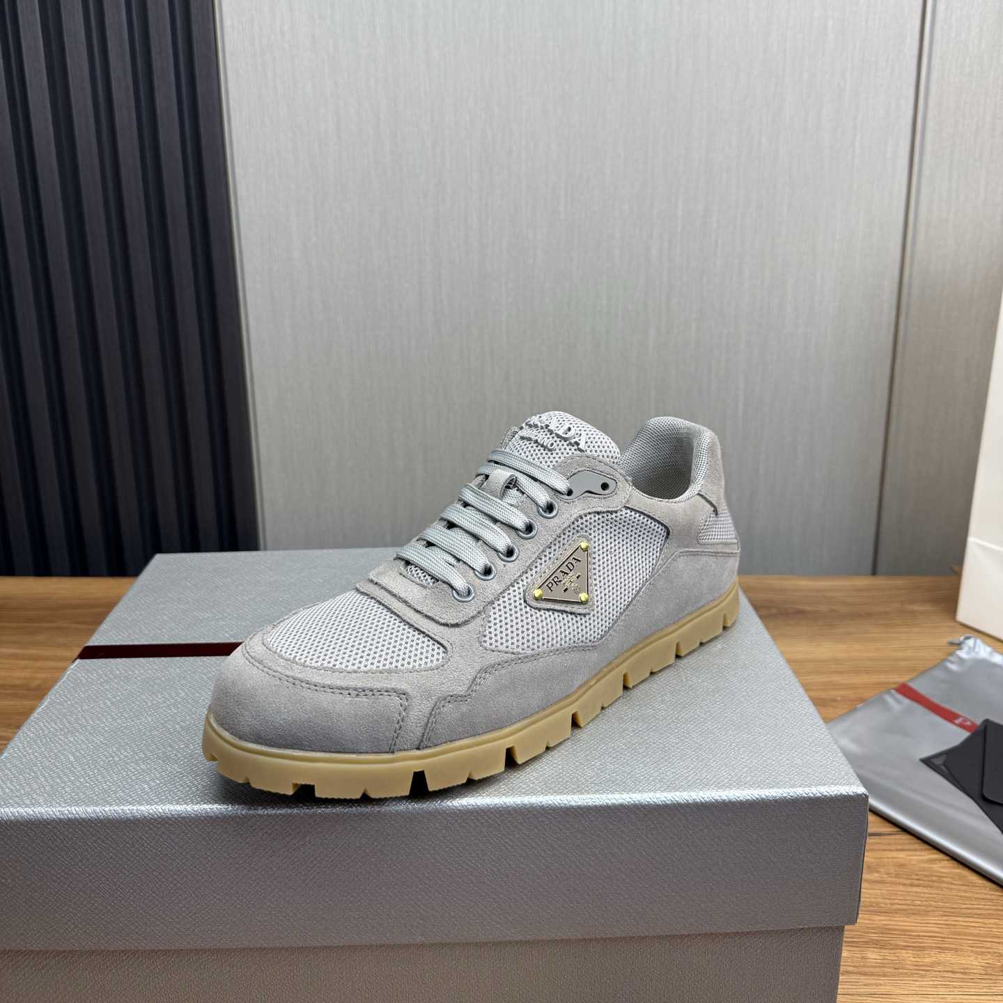 Prada Trail Mesh Fabric And Suede Sneakers - FashionPlug
