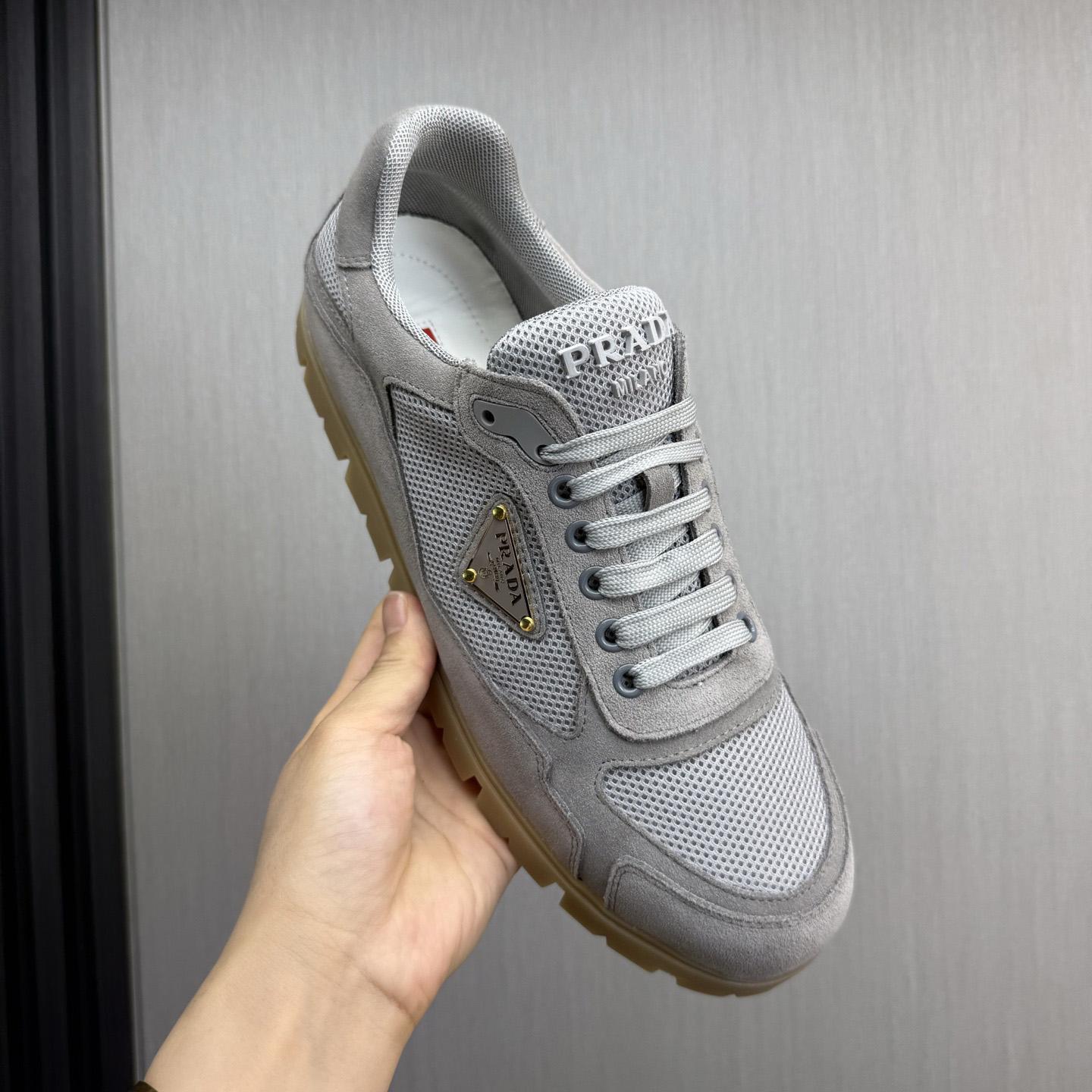 Prada Trail Mesh Fabric And Suede Sneakers - FashionPlug