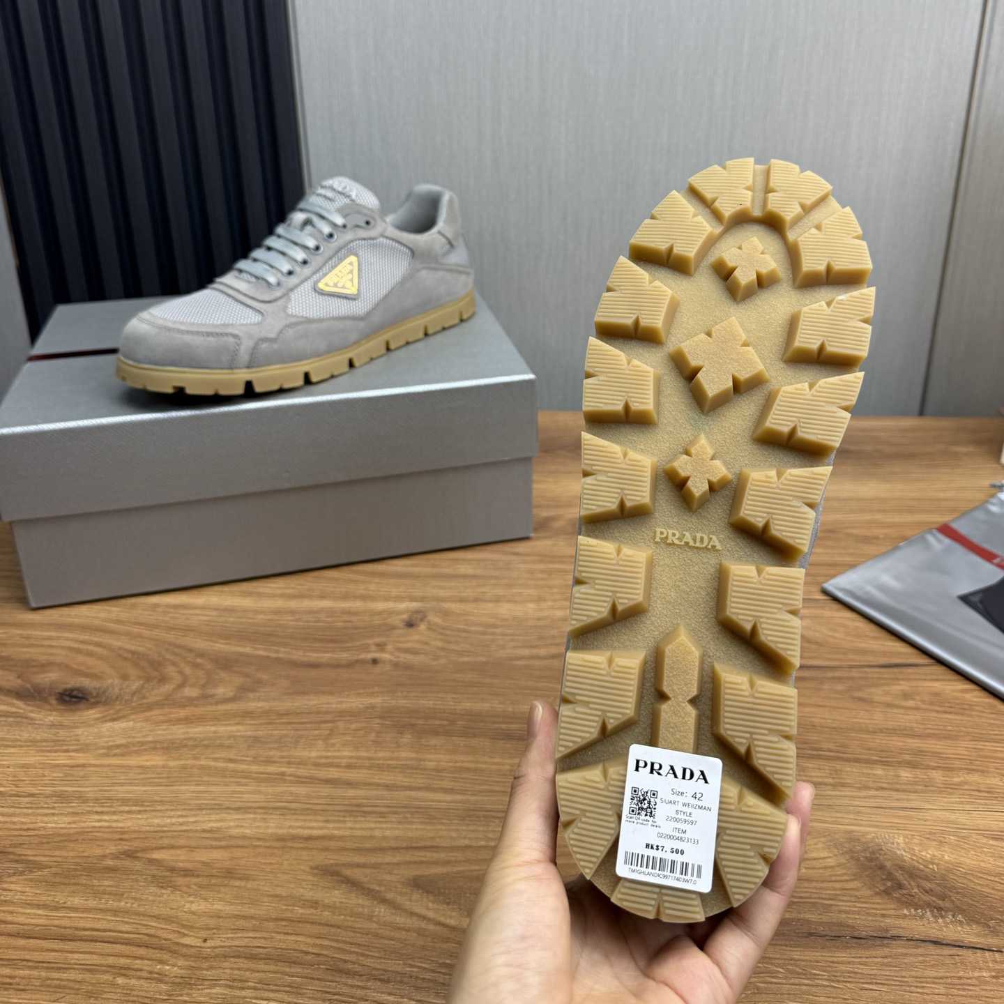 Prada Trail Mesh Fabric And Suede Sneakers - FashionPlug