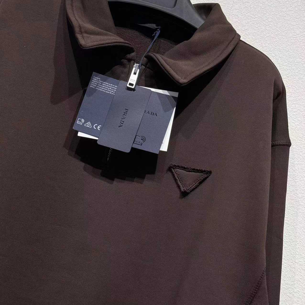 Prada Cotton Triangle Chest Quarter-Zip Sweatshirt - FashionPlug