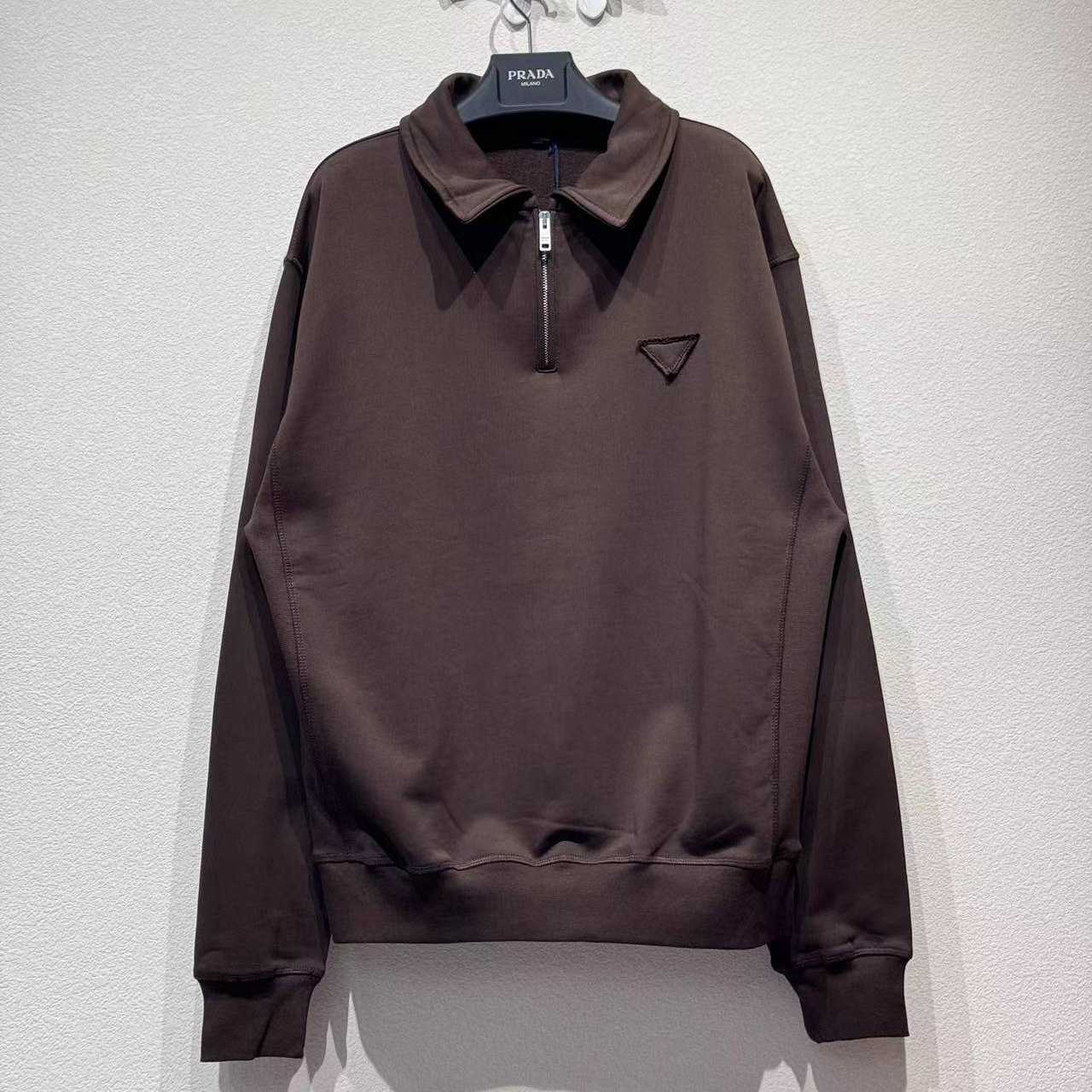 Prada Cotton Triangle Chest Quarter-Zip Sweatshirt - FashionPlug