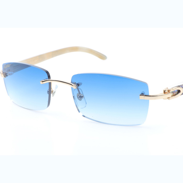 Cartier CT_3524012 Shell Mix White Buffalo Sunglasses In Gold Gradient Blue - FashionPlug