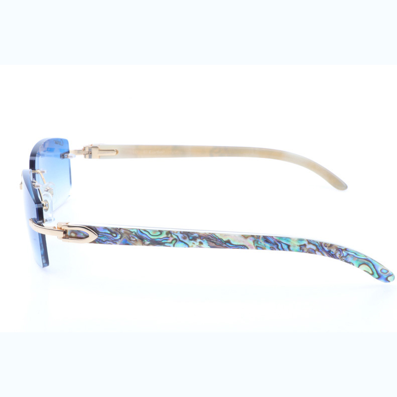 Cartier CT_3524012 Shell Mix White Buffalo Sunglasses In Gold Gradient Blue - FashionPlug