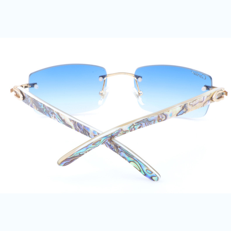 Cartier CT_3524012 Shell Mix White Buffalo Sunglasses In Gold Gradient Blue - FashionPlug