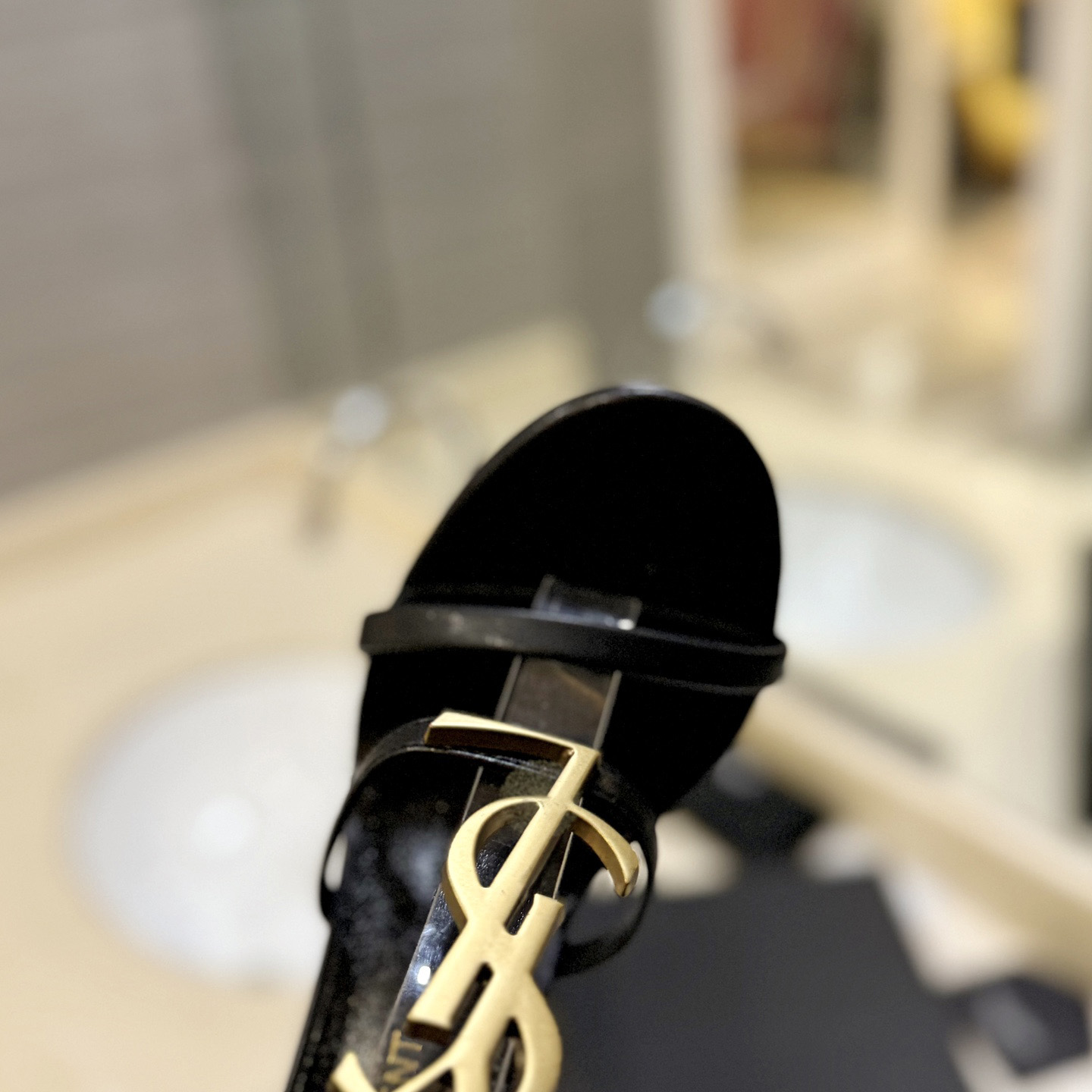 Saint Laurent Cassandra Sandals In Patent Leather - FashionPlug