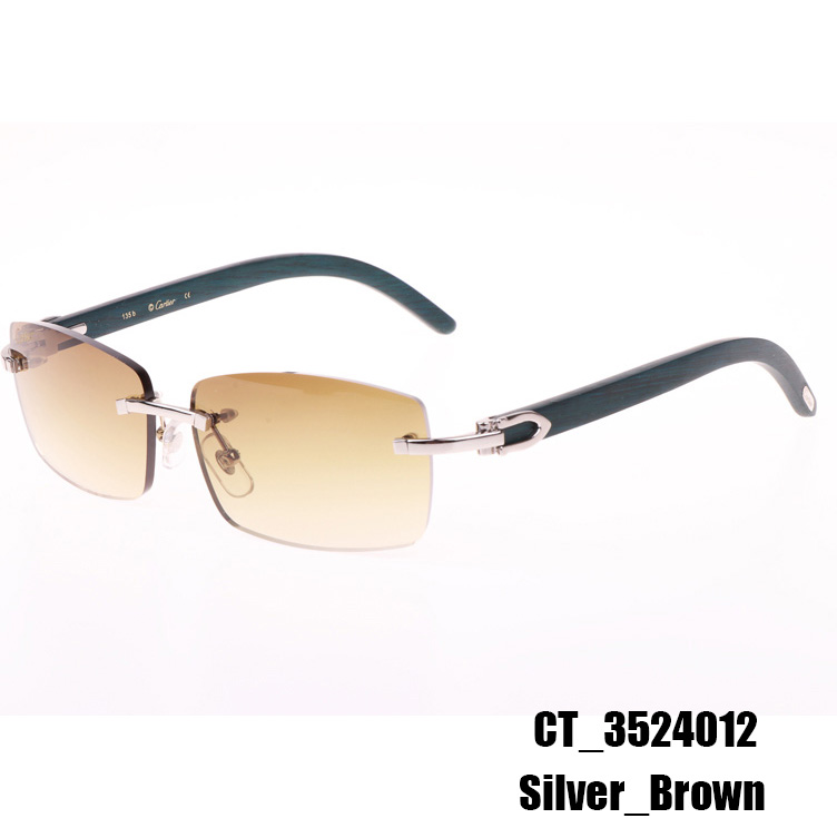 Cartier CT_3524012 Green Wood Sunglasses In Silver Brown - FashionPlug