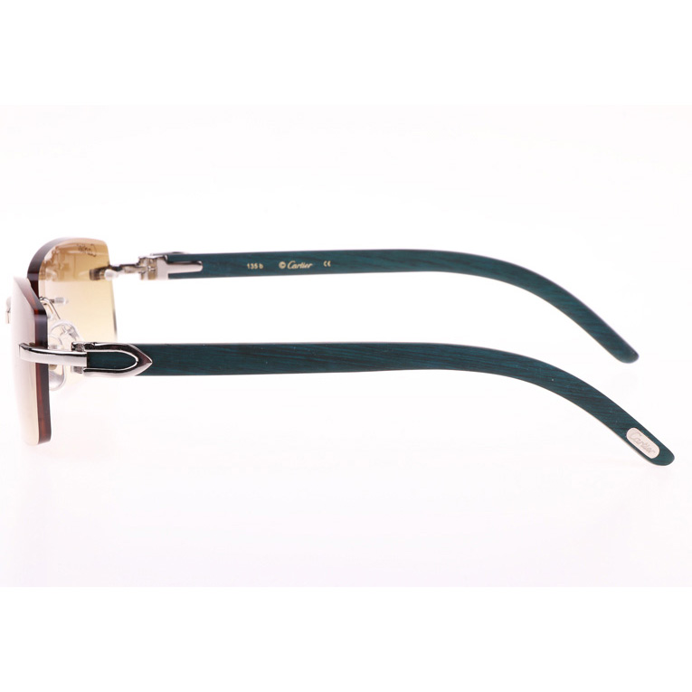 Cartier CT_3524012 Green Wood Sunglasses In Silver Brown - FashionPlug