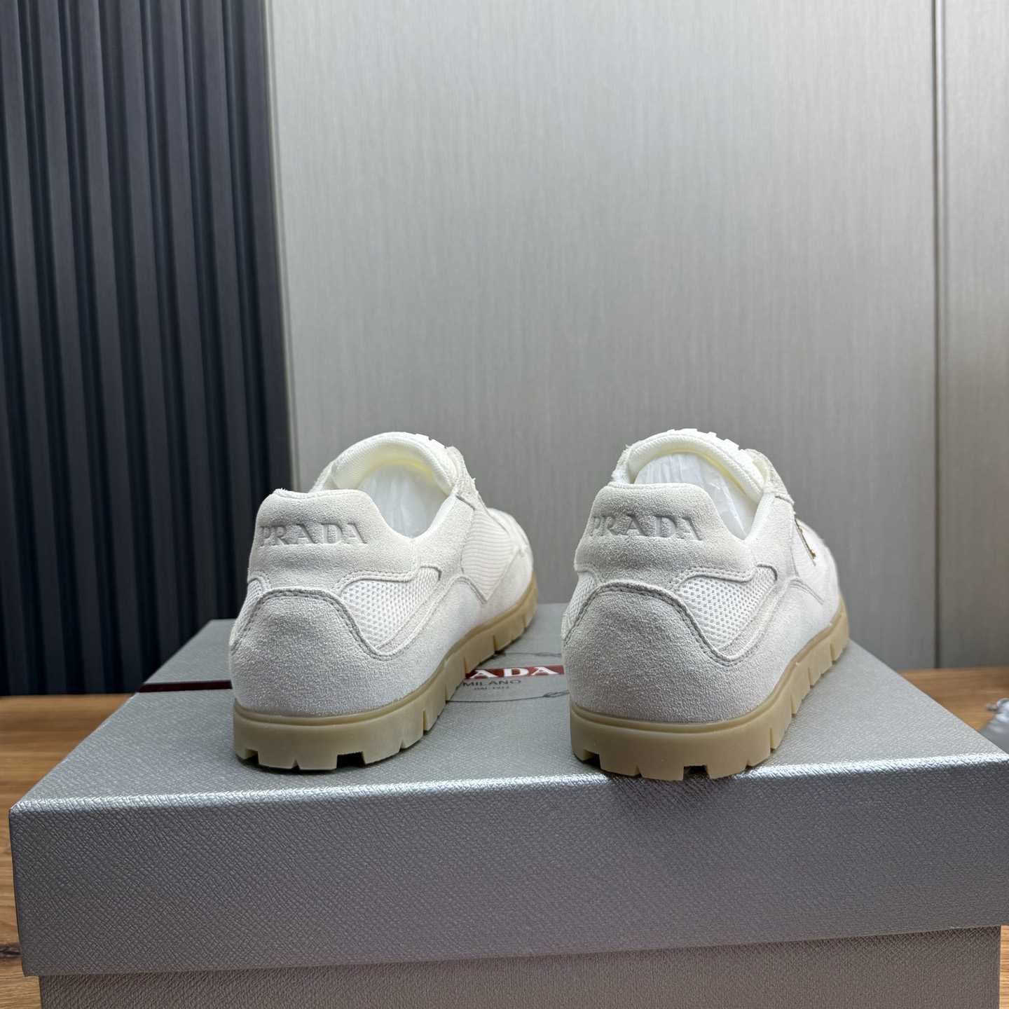 Prada Trail Mesh Fabric And Suede Sneakers - FashionPlug