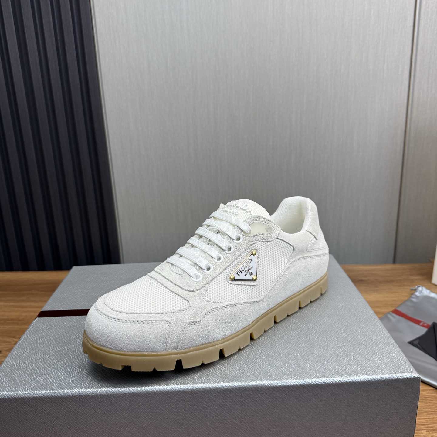 Prada Trail Mesh Fabric And Suede Sneakers - FashionPlug