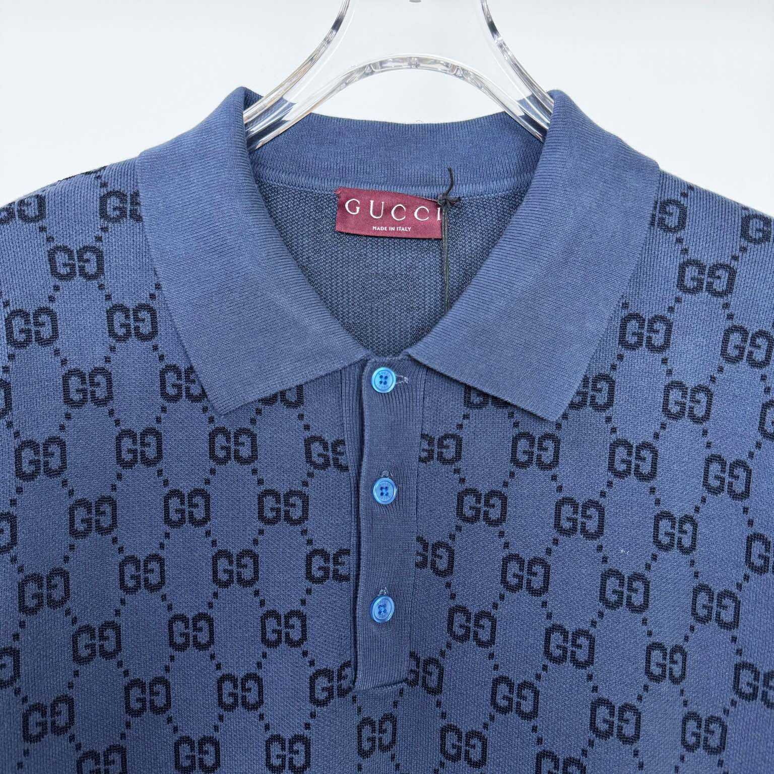 Gucci GG Cotton Knit Jacquard Polo Shirt - FashionPlug