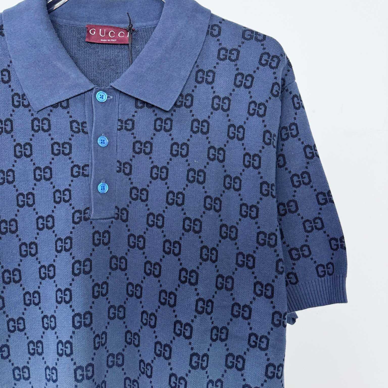 Gucci GG Cotton Knit Jacquard Polo Shirt - FashionPlug