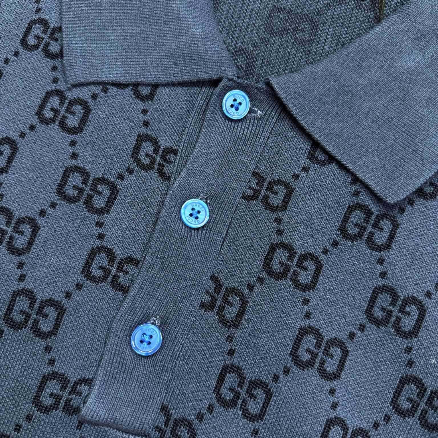 Gucci GG Cotton Knit Jacquard Polo Shirt - FashionPlug