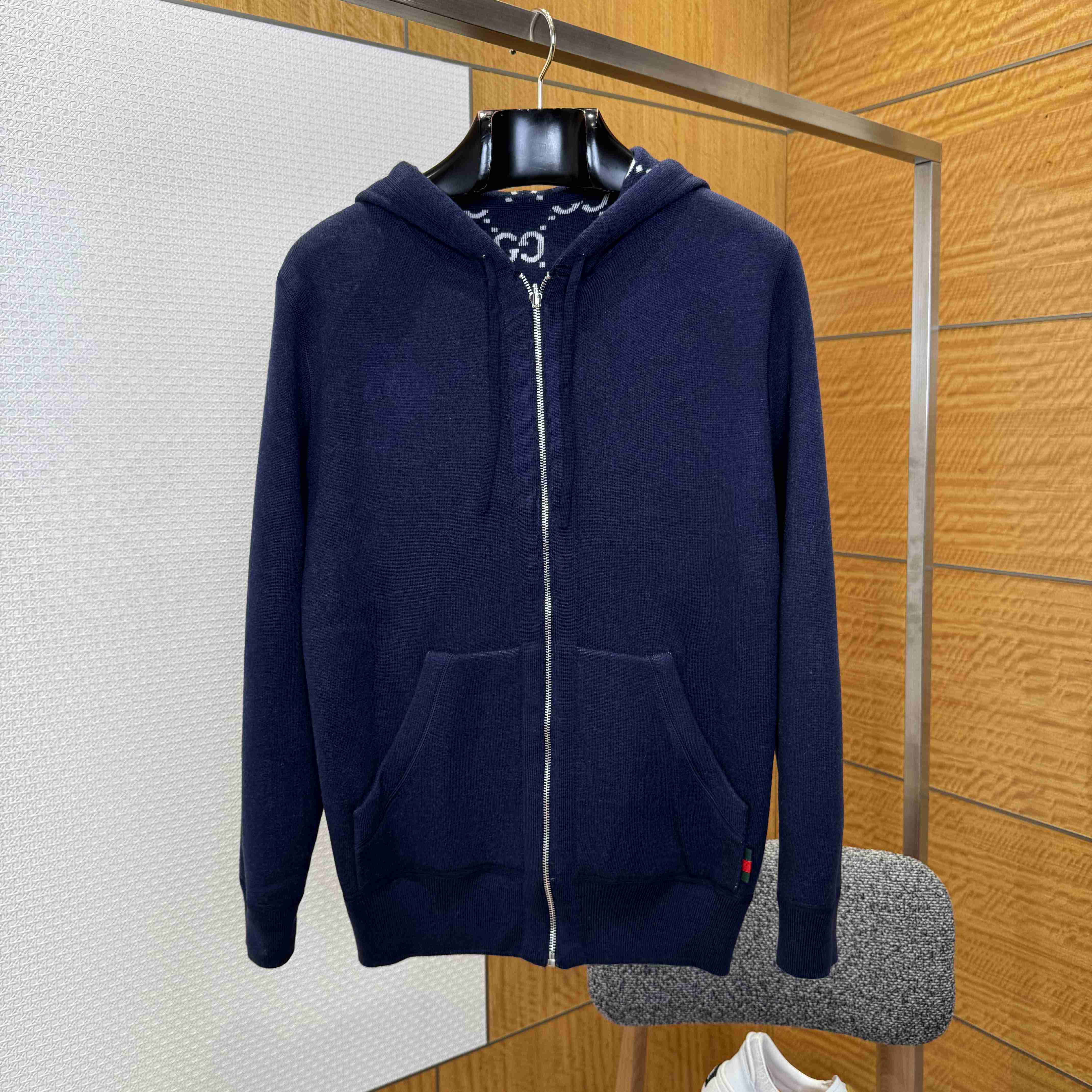 Gucci Reversible GG Wool Hooded Zip Jacket   - FashionPlug