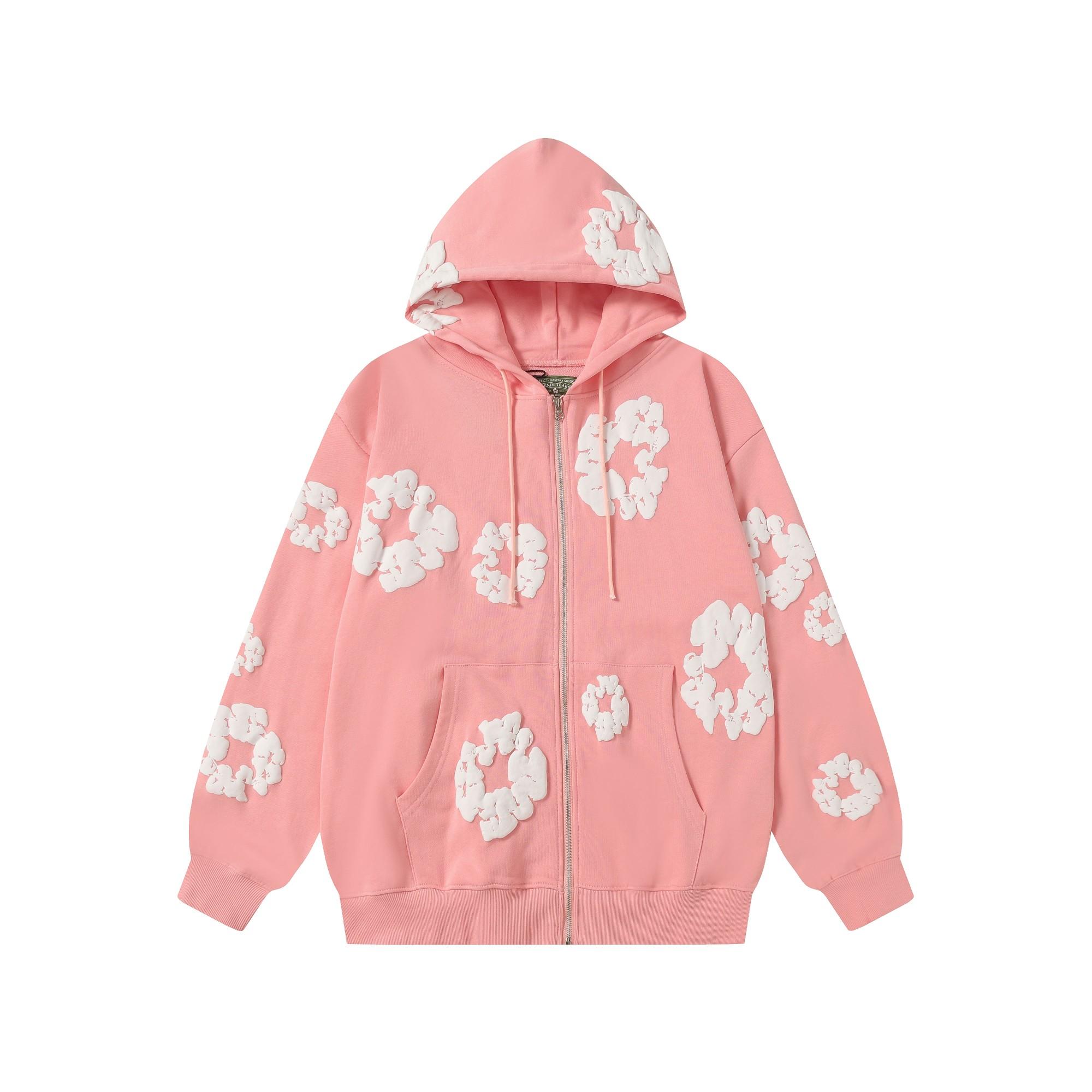 Denim Tears Cotton Wreath Zip Hoodie Pink - FashionPlug