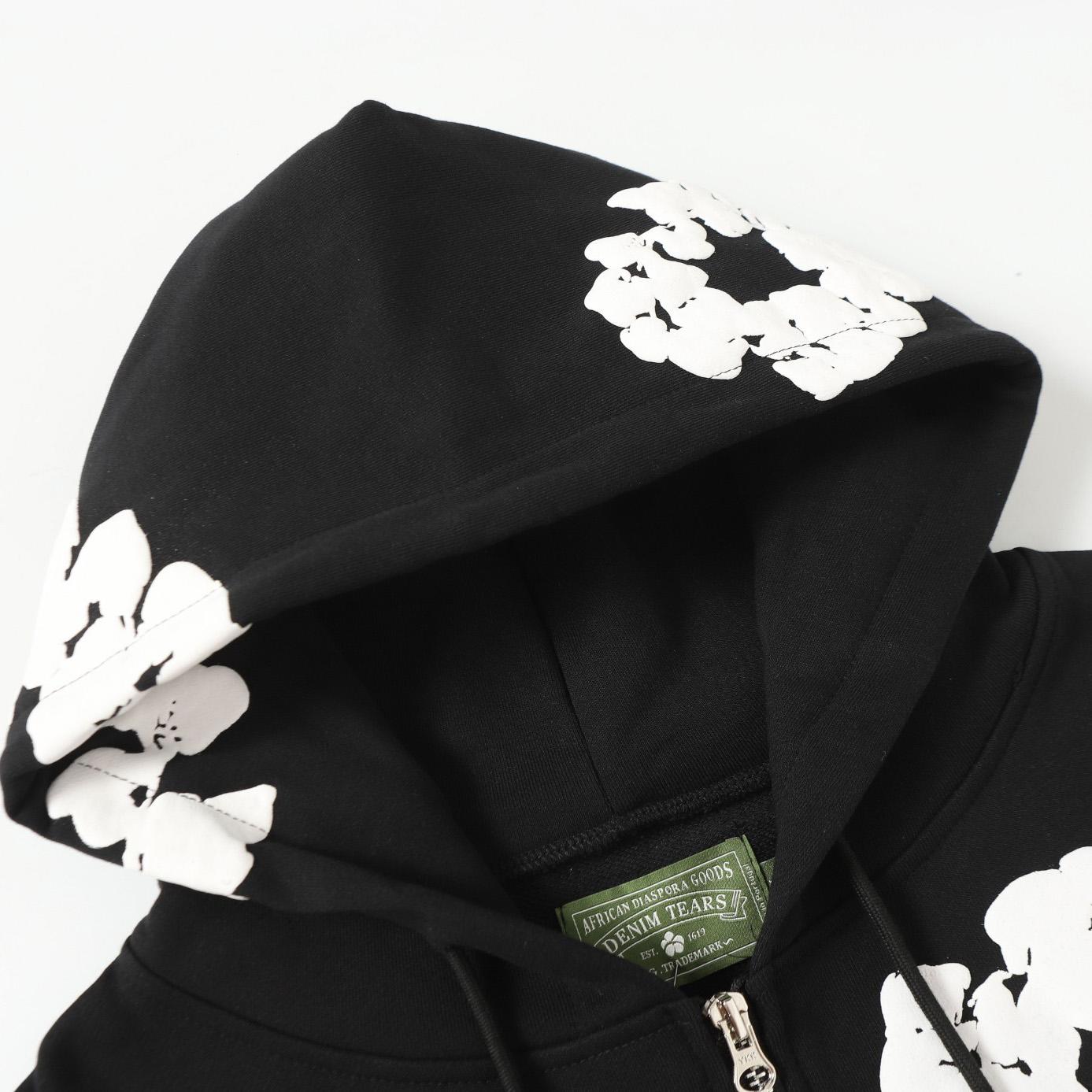 Denim Tears Cotton Wreath Zip Hoodie Black - FashionPlug