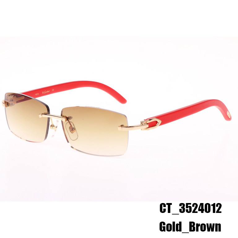 Cartier CT_3524012 Red Wood Sunglasses In Gold Brown - FashionPlug