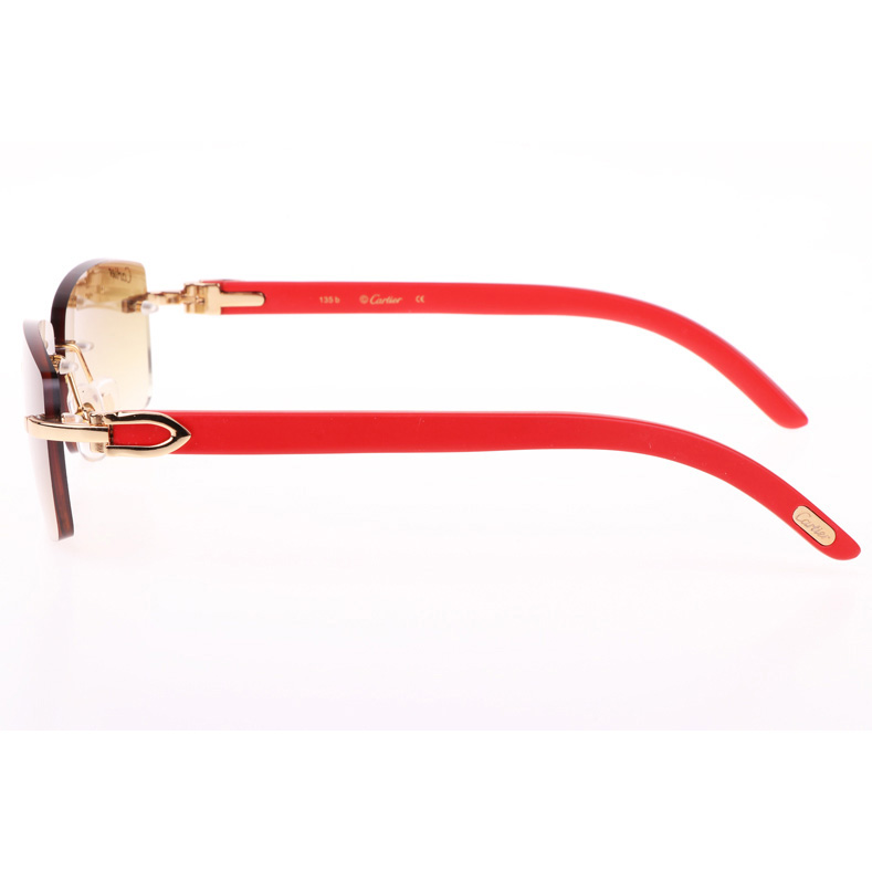 Cartier CT_3524012 Red Wood Sunglasses In Gold Brown - FashionPlug