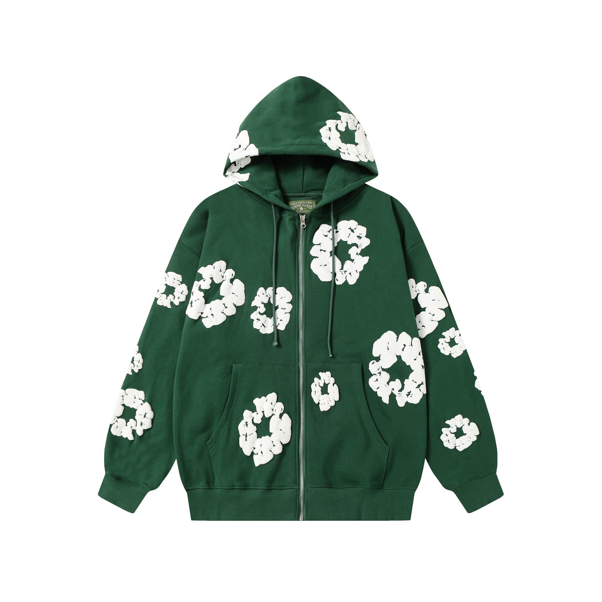 Denim Tears Cotton Wreath Zip Hoodie Green - FashionPlug