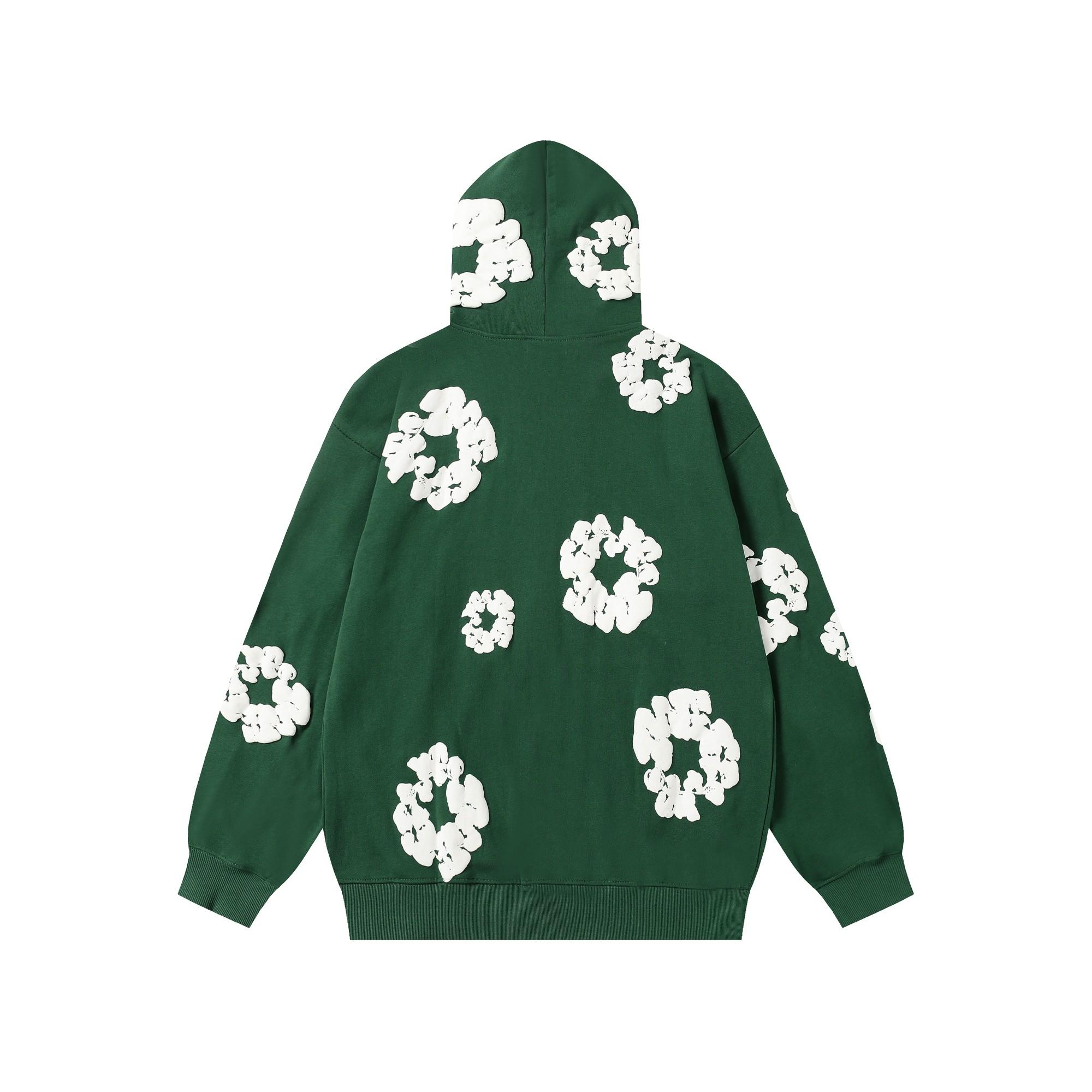 Denim Tears Cotton Wreath Zip Hoodie Green - FashionPlug