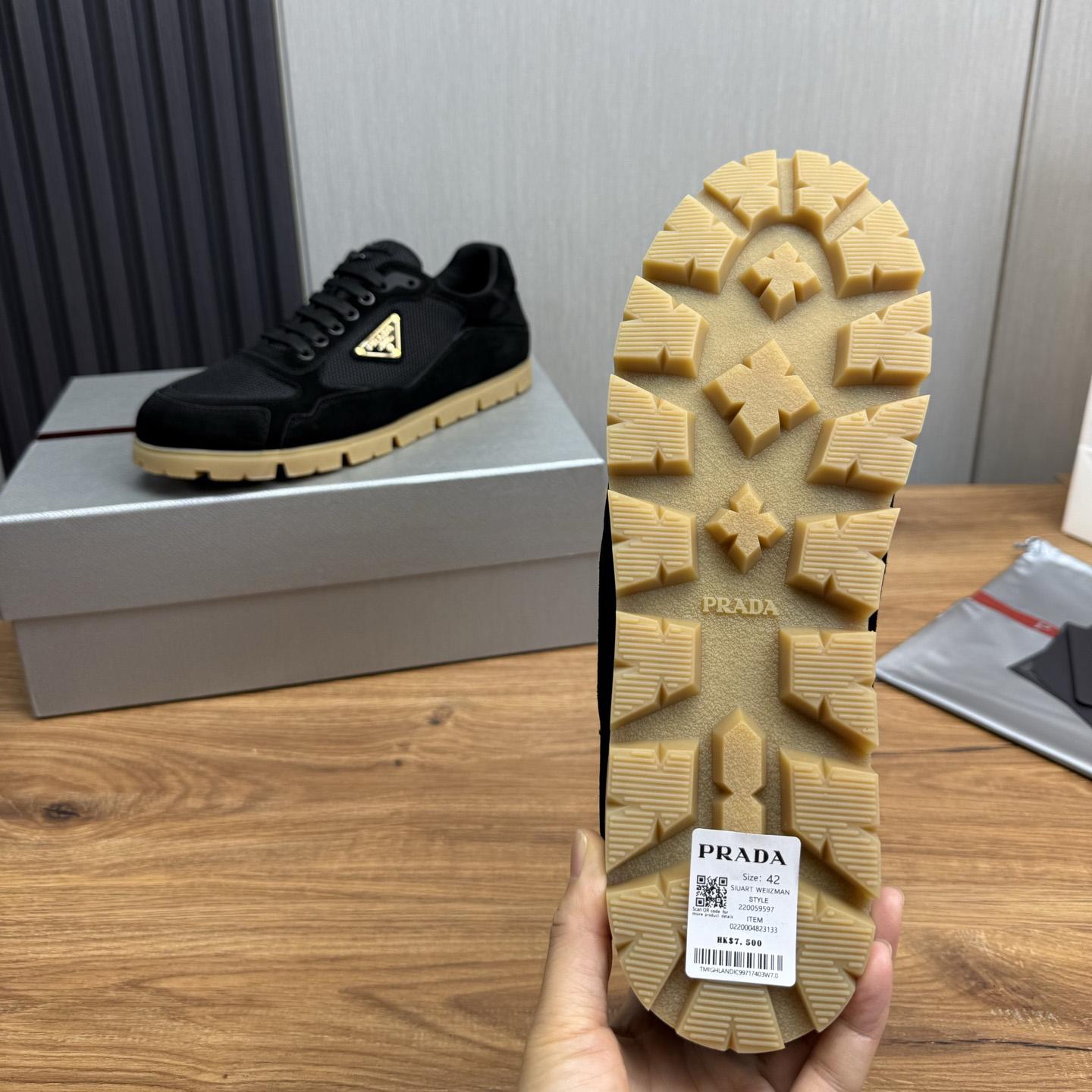 Prada Trail Mesh Fabric And Suede Sneakers - FashionPlug