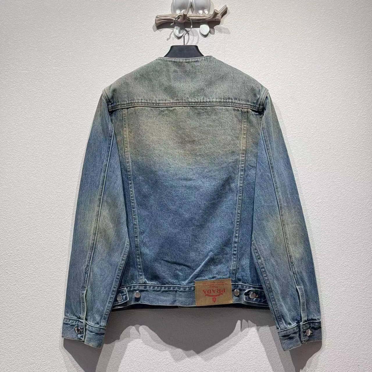 Prada Triangle-logo Denim Blouson Jacket - FashionPlug